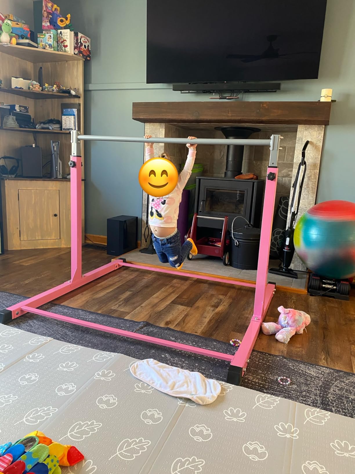 Safly Fun Gymnastics Bar for Kids Ages 3-15 | Sturdy Steel Home Gym, Adjustable Height (3 to 5 ft) with Anti-Slip Base, Easy Assembly customer photo 2