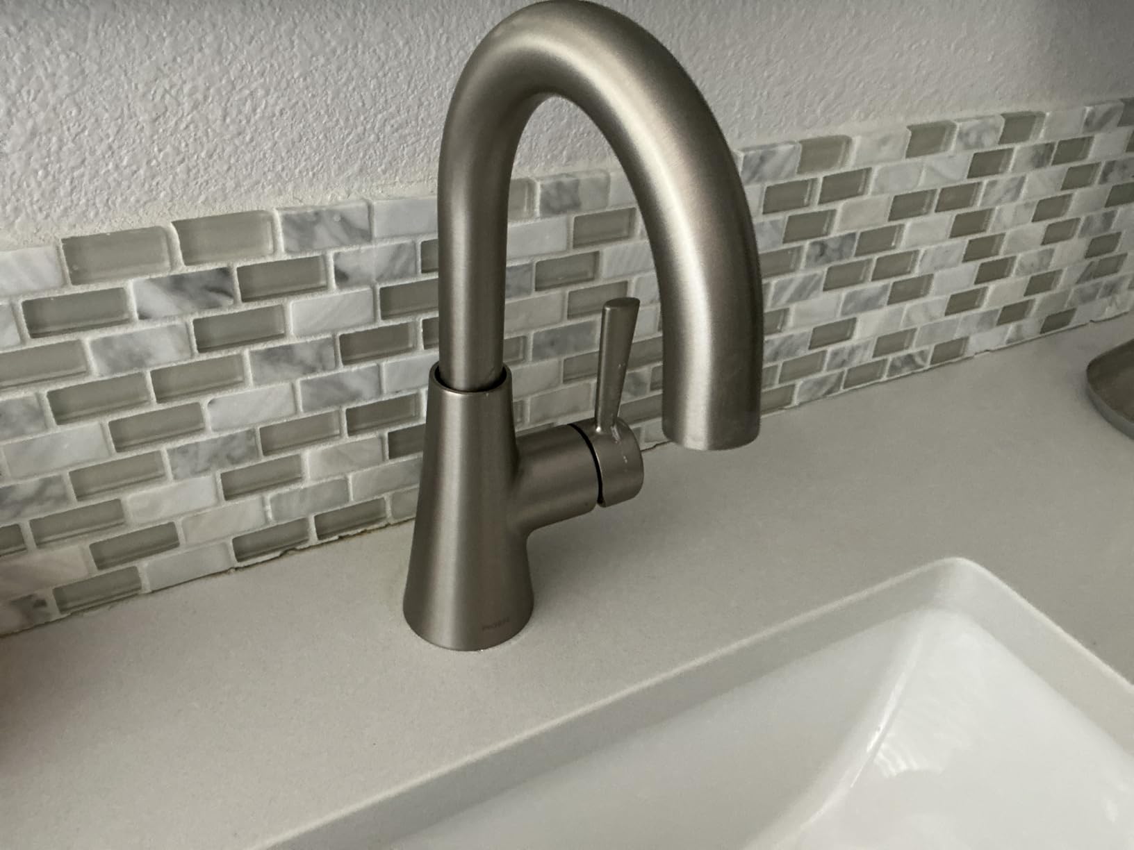 Moen 84021SRN Ronan 1-Handle Bathroom Faucet, Brushed Nickel | Bathroom sink faucet, single hole install, optional deckplate, drain included, spot resist finish customer photo 1