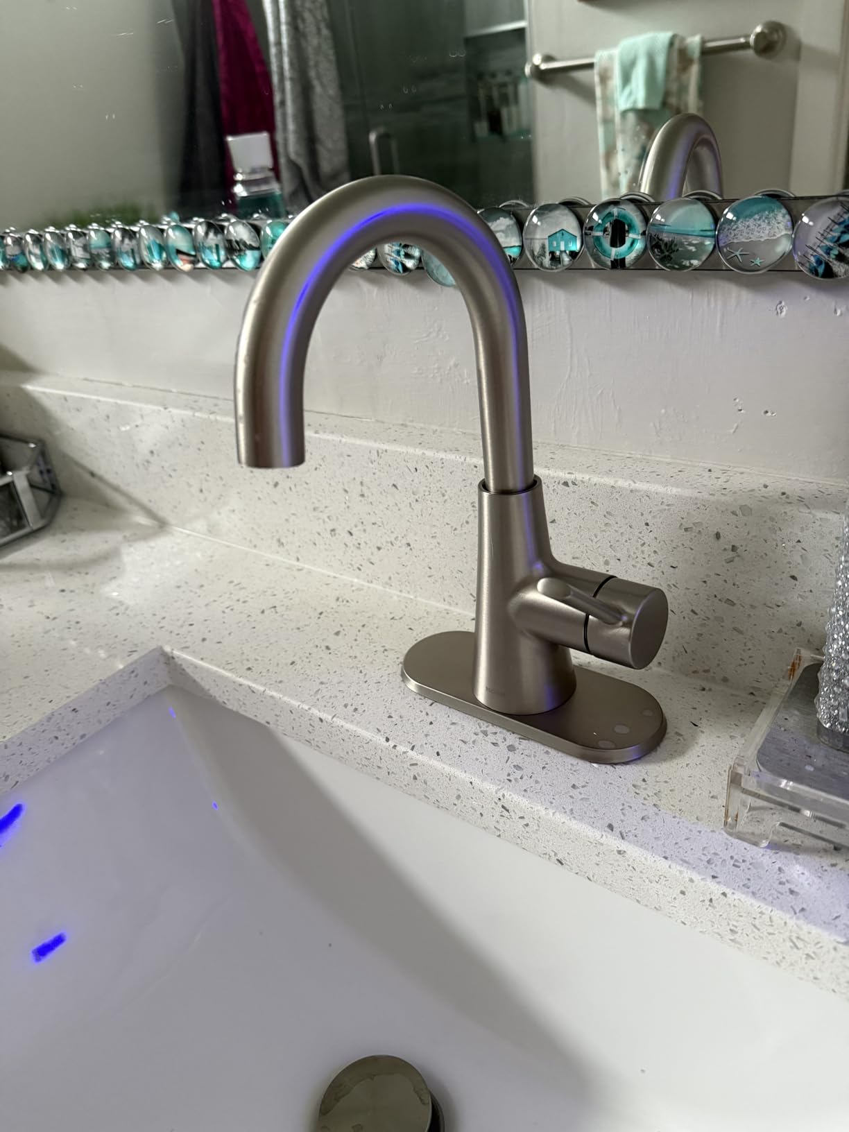 Moen 84021SRN Ronan 1-Handle Bathroom Faucet, Brushed Nickel | Bathroom sink faucet, single hole install, optional deckplate, drain included, spot resist finish customer photo 2
