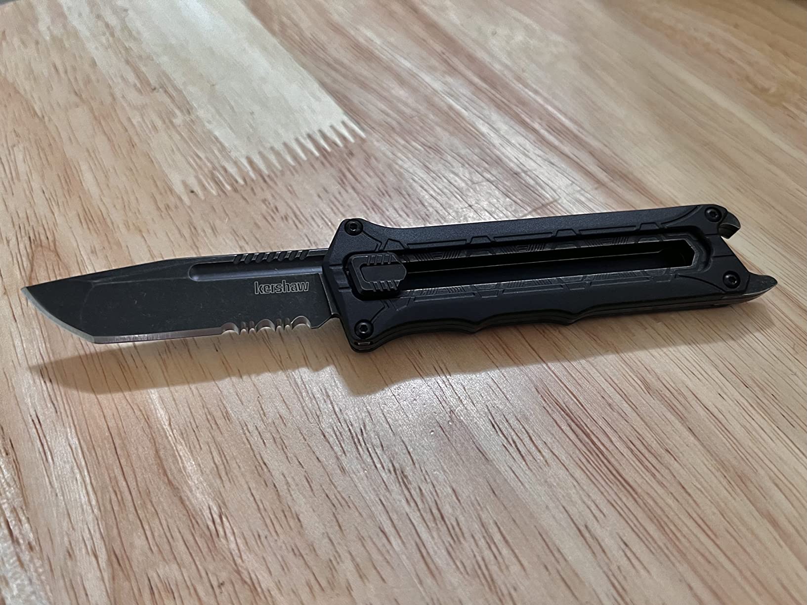 Kershaw Interstellar Pocket Knife, Manual OTF Tanto Blade with Serrations, Blackwash Finish with GFN Handle, Bottle Opener & Deep Pocketclip customer photo 1
