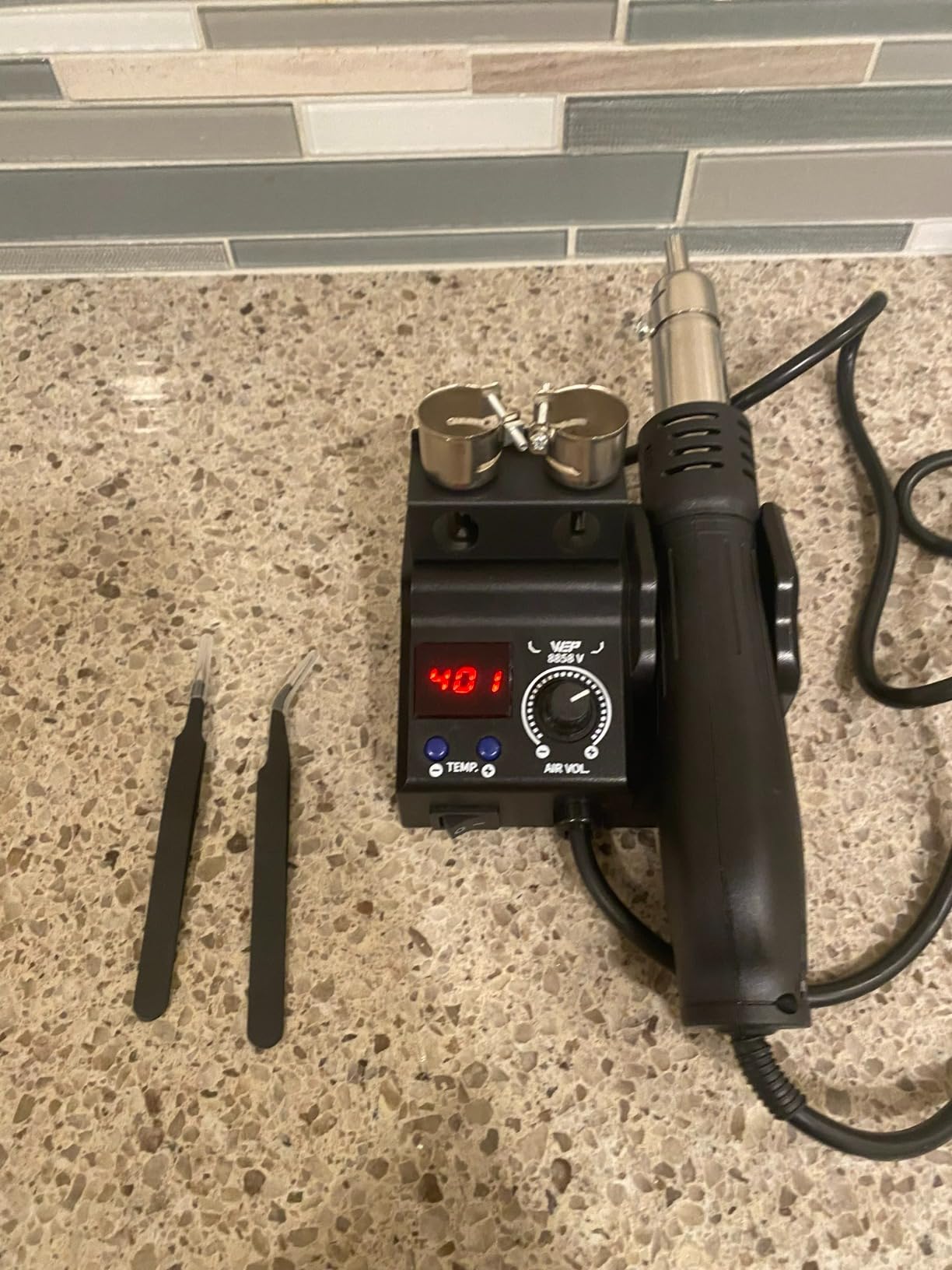 WEP 8858-V Hot Air Rework Station Kit with Compact Size, Integrated Nozzle Holder, 3 Nozzles, 2 Tweezers, Adjustable Temperature & Air Volume, PID Program, C/F Conversion customer photo 2