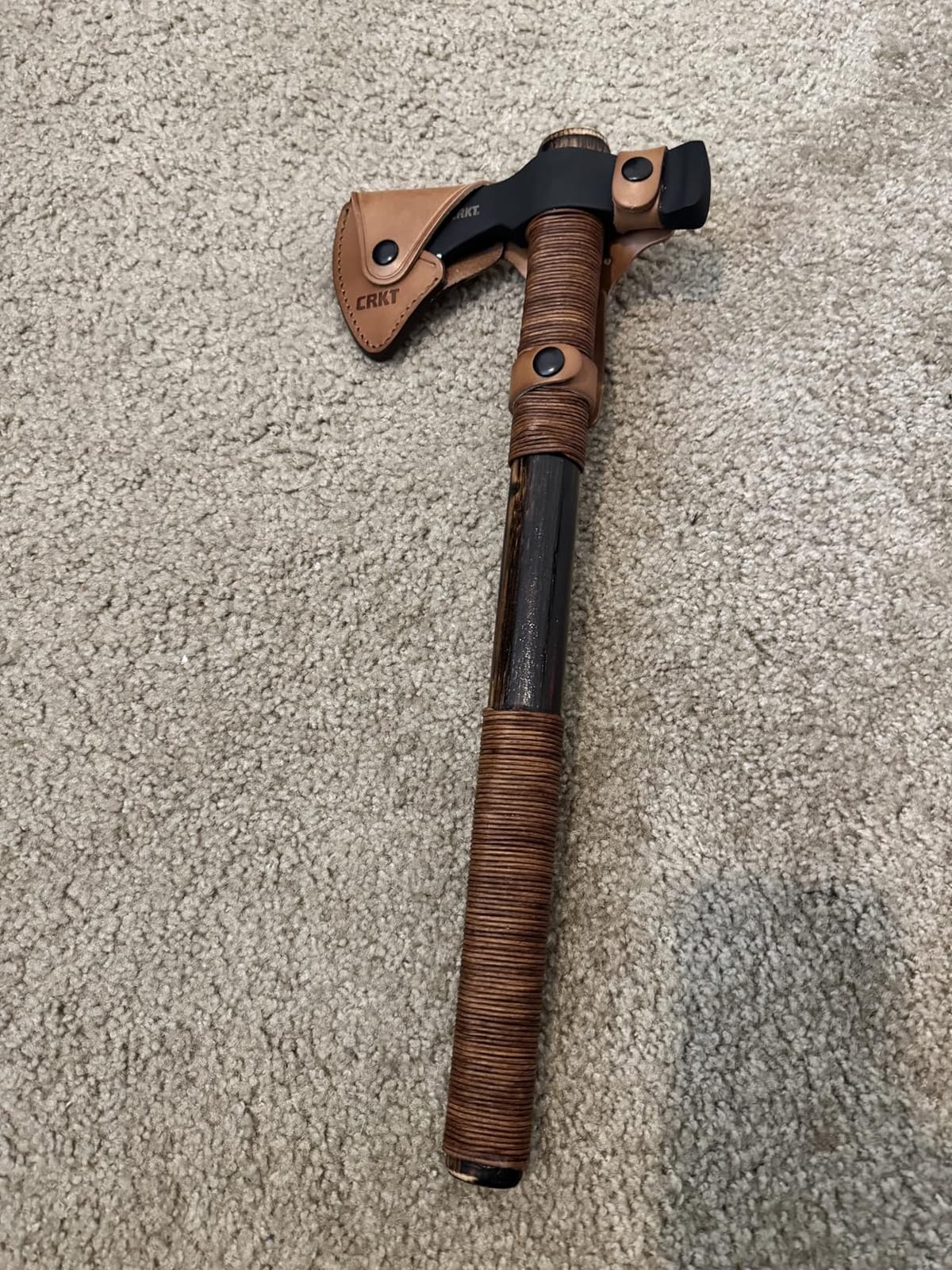 CRKT Black Woods Chogan T-Hawk Outdoor Survival Tomahawk: 1055 Carbon Steel Plain Edge Blade, Tennessee Hickory Handle, with Leather Sheath, 2730KS customer photo 1