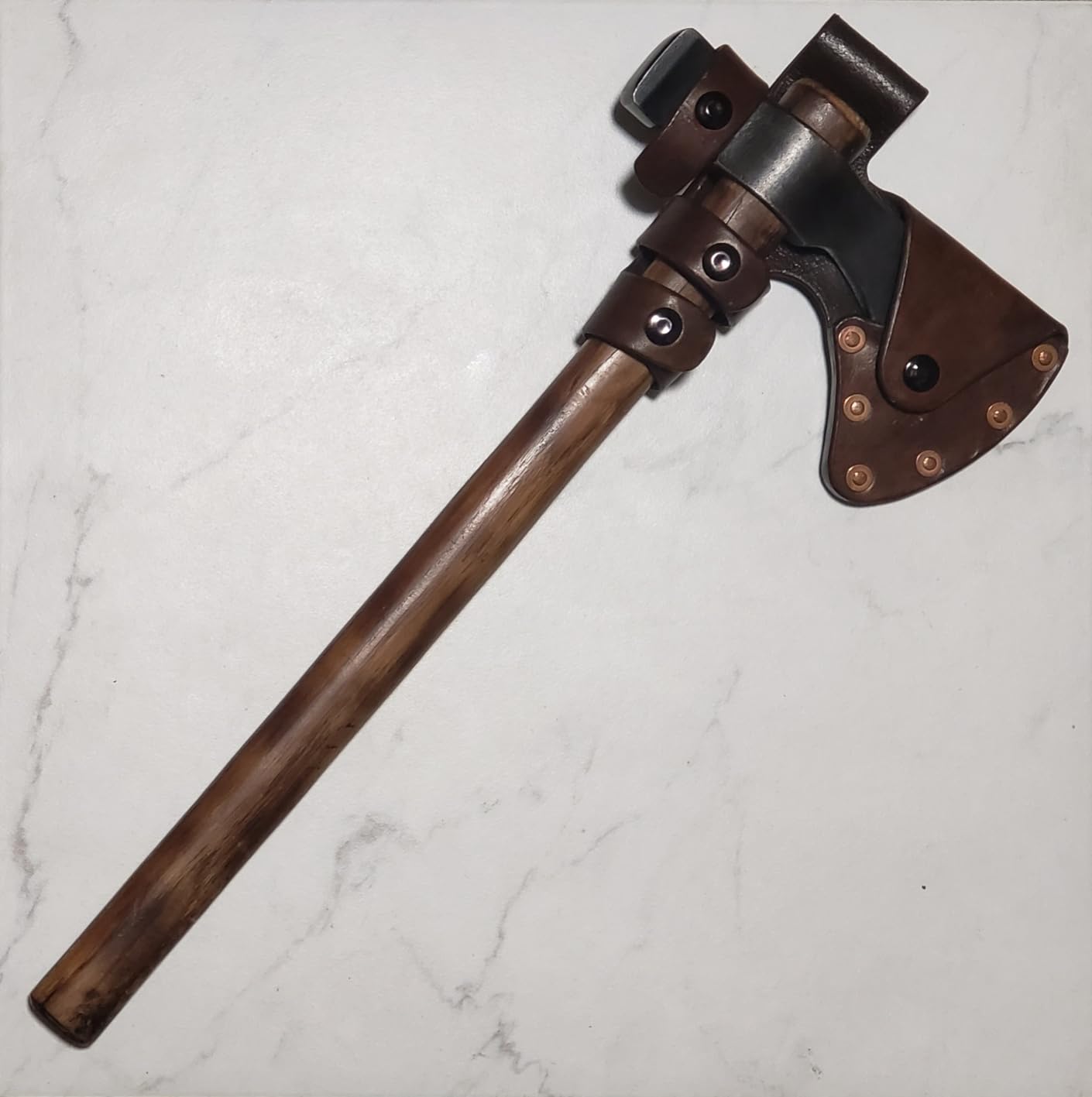 CRKT Black Woods Chogan T-Hawk Outdoor Survival Tomahawk: 1055 Carbon Steel Plain Edge Blade, Tennessee Hickory Handle, with Leather Sheath, 2730KS customer photo 2
