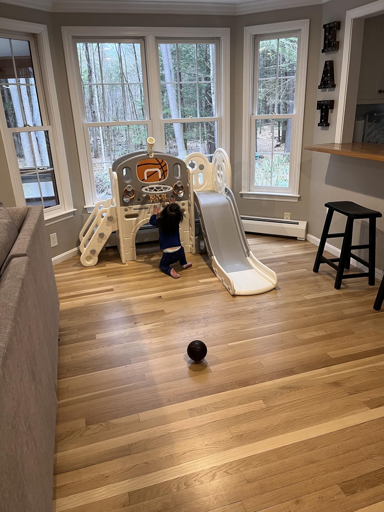 9 in 1 Toddler Slide, Kids Slide for Toddlers Age 1-3 Outdoor Indoor | Toddler Slide with Ring Toss, Basketball Hoop, Telescope, Indoor Outdoor Playset Playground for Toddlers Age 1-3 Beige Gray customer photo 1
