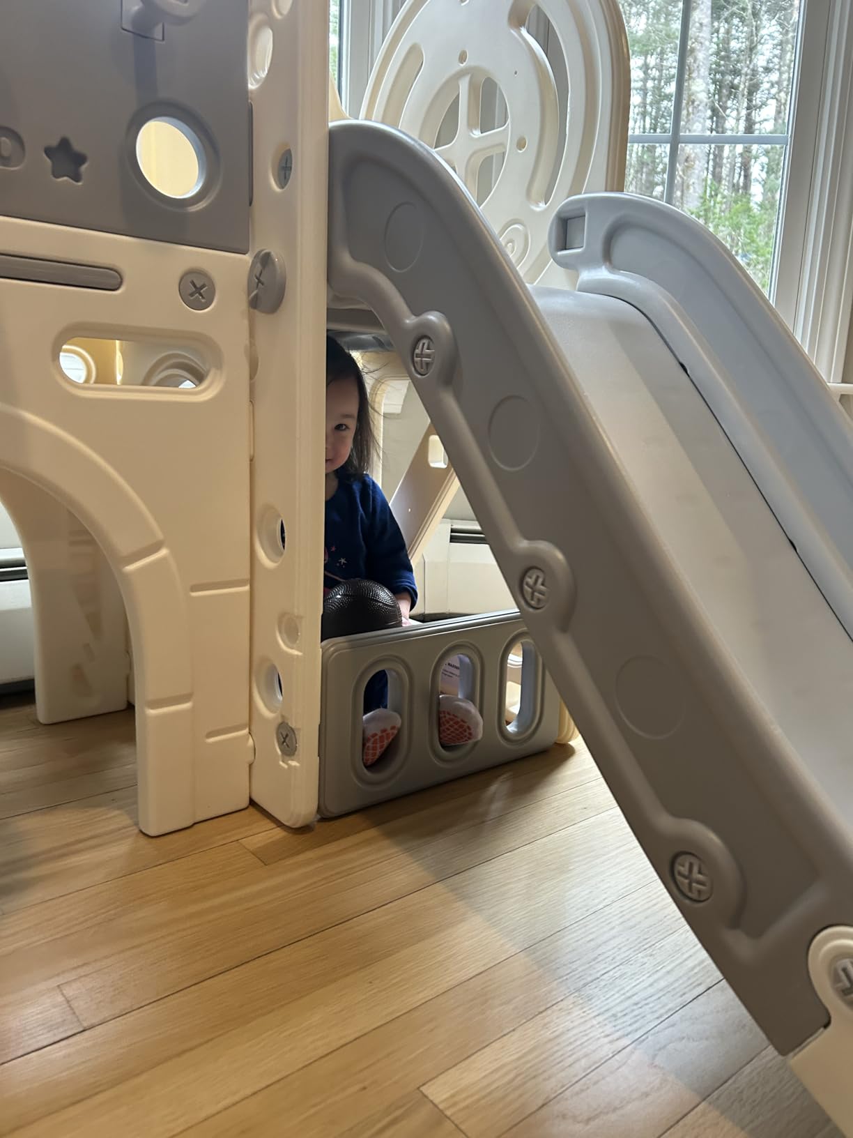 9 in 1 Toddler Slide, Kids Slide for Toddlers Age 1-3 Outdoor Indoor | Toddler Slide with Ring Toss, Basketball Hoop, Telescope, Indoor Outdoor Playset Playground for Toddlers Age 1-3 Beige Gray customer photo 2