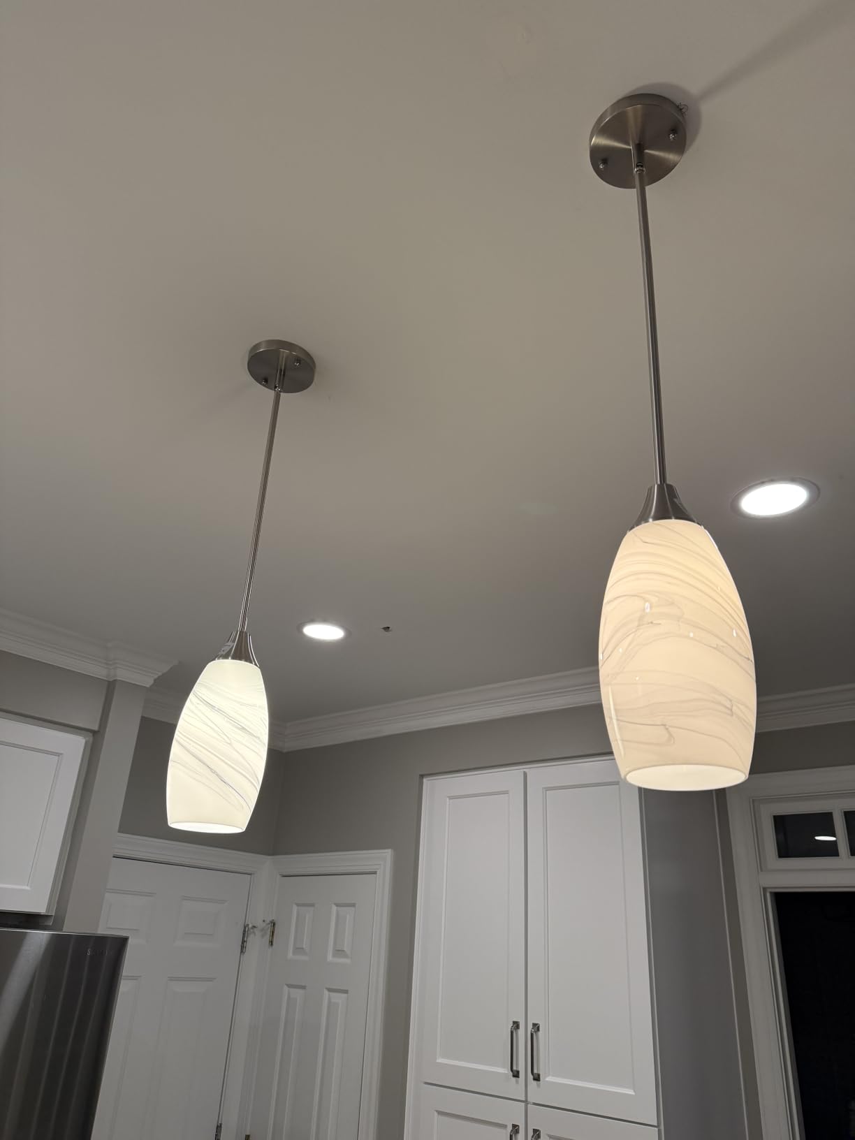 EDISHINE Pendant Light Fixture, Handcrafted Art Glass Hanging Light, Hardwired Ceiling Light, Grey Marble Glass Shade, Adjustable Brushed Nickel Rods, E26 Base, Pendant Lamp for Kitchen Island, Bar customer photo 2