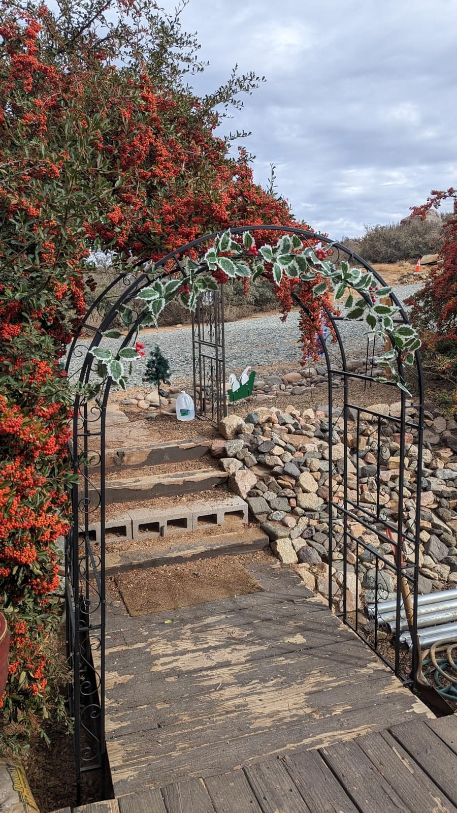 Outvita 7FT Black Metal Garden Arch Arbor with Gate | Heavy duty trellis archway with ground stakes, for climbing roses, patio, wedding & party decor customer photo 2