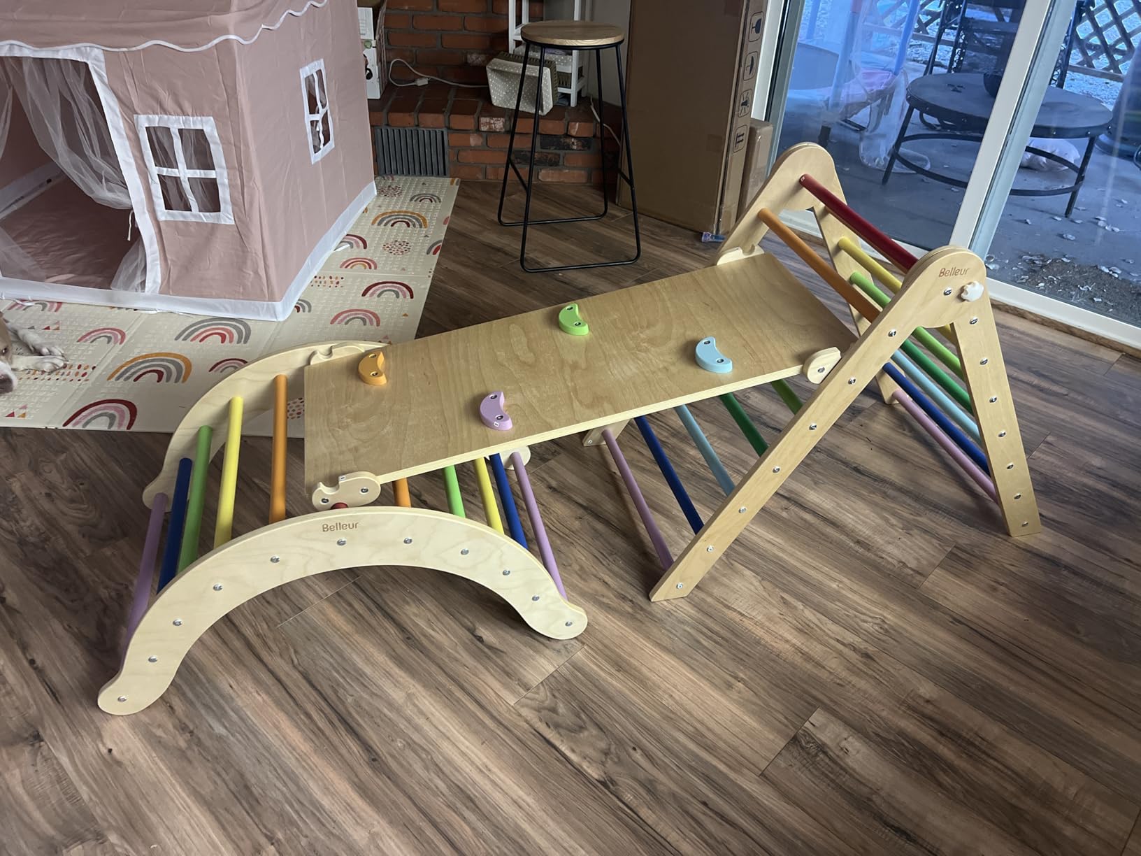 Belleur Pikler Triangle Set, 7-in-1 Foldable Climbing Toys for Toddlers 1-6 Years Old, Wooden Montessori Climbing Set with Arch, Ramp & Ladder, Baby Indoor Climber Jungle Gyms - Rainbow customer photo 1