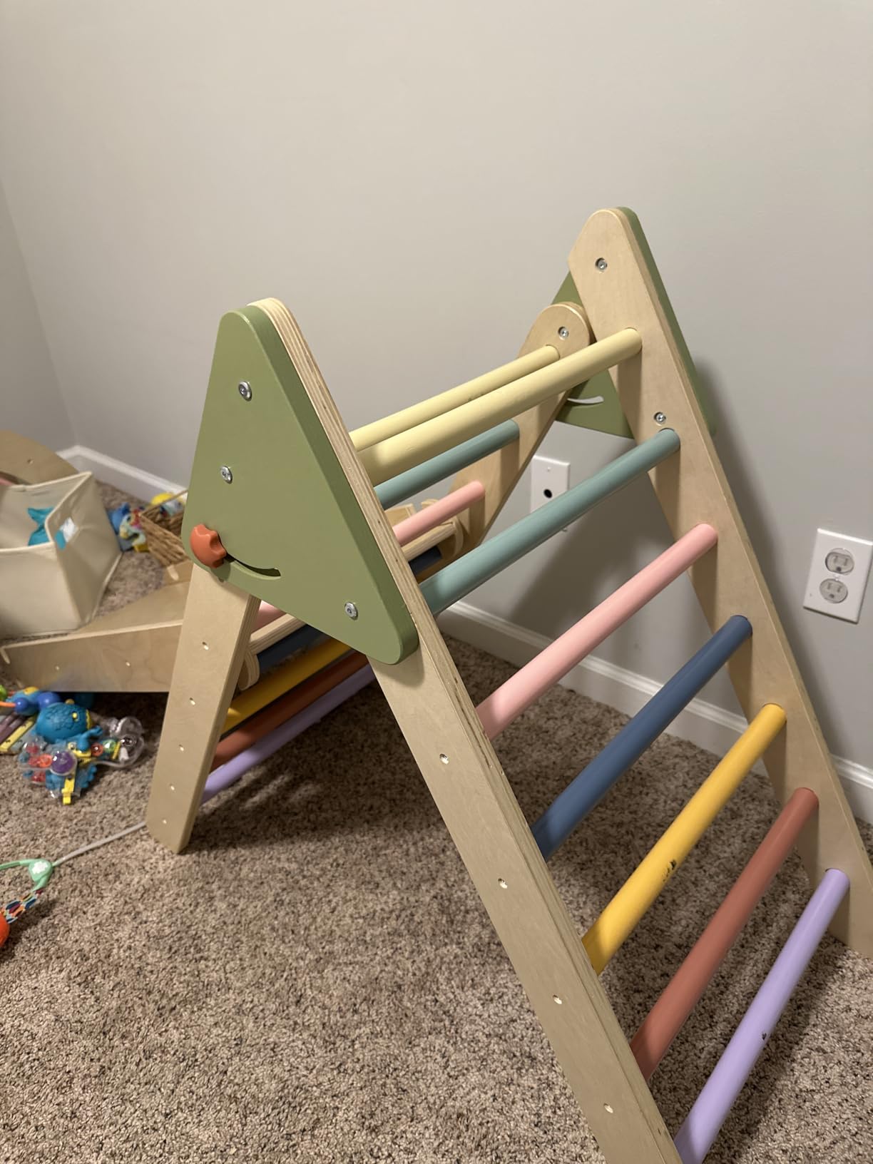 LOL-FUN Foldable Pikler Triangle Climbing Toy with Slide for Toddlers 1-3 | Sturdy solid wood construction supports up to 110 lbs, water-based paint, anti-slip rubber base designed safe for ages 1-3 customer photo 2