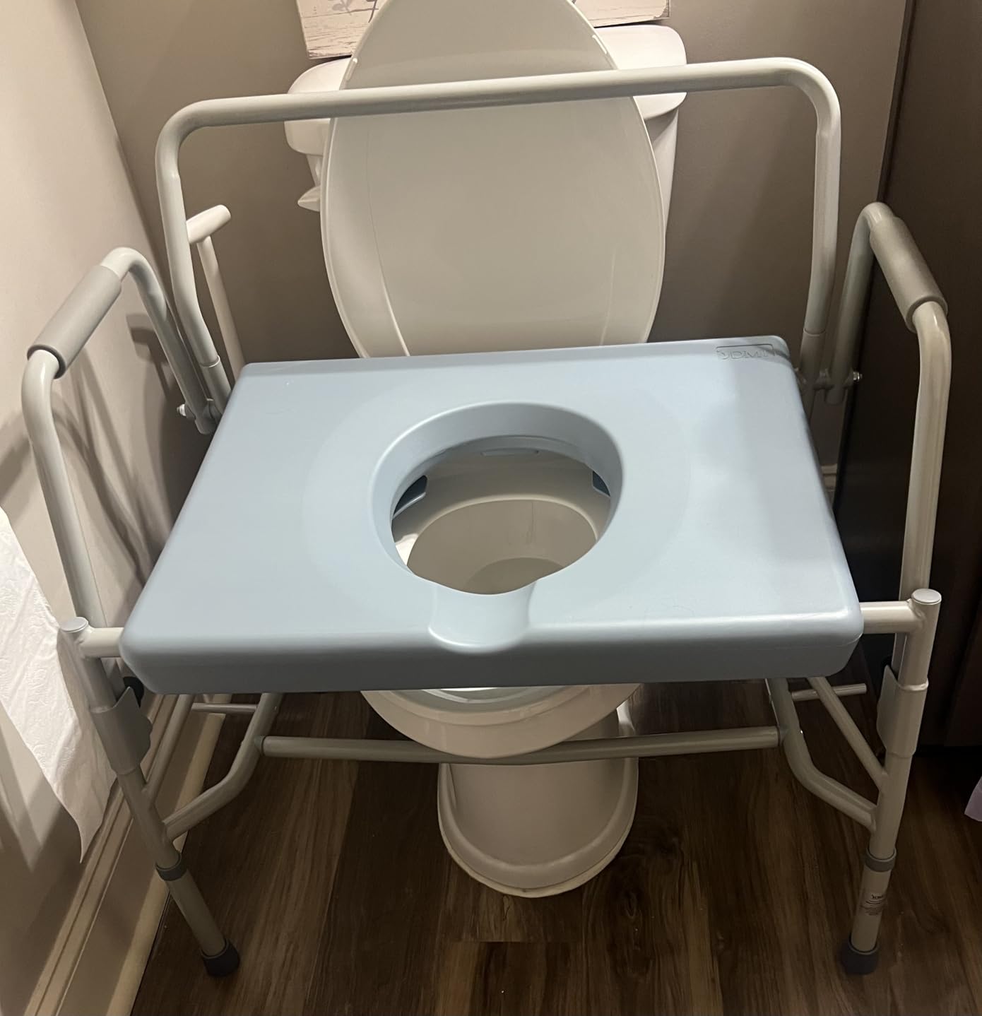 DMI Drop Arm Portable Toilet Commode, Extra-Wide Seat, 500 Pound Weight Capacity, Bucket with Lid Included, Adjustable Legs, Elderly Assistance Products, Grey customer photo 1