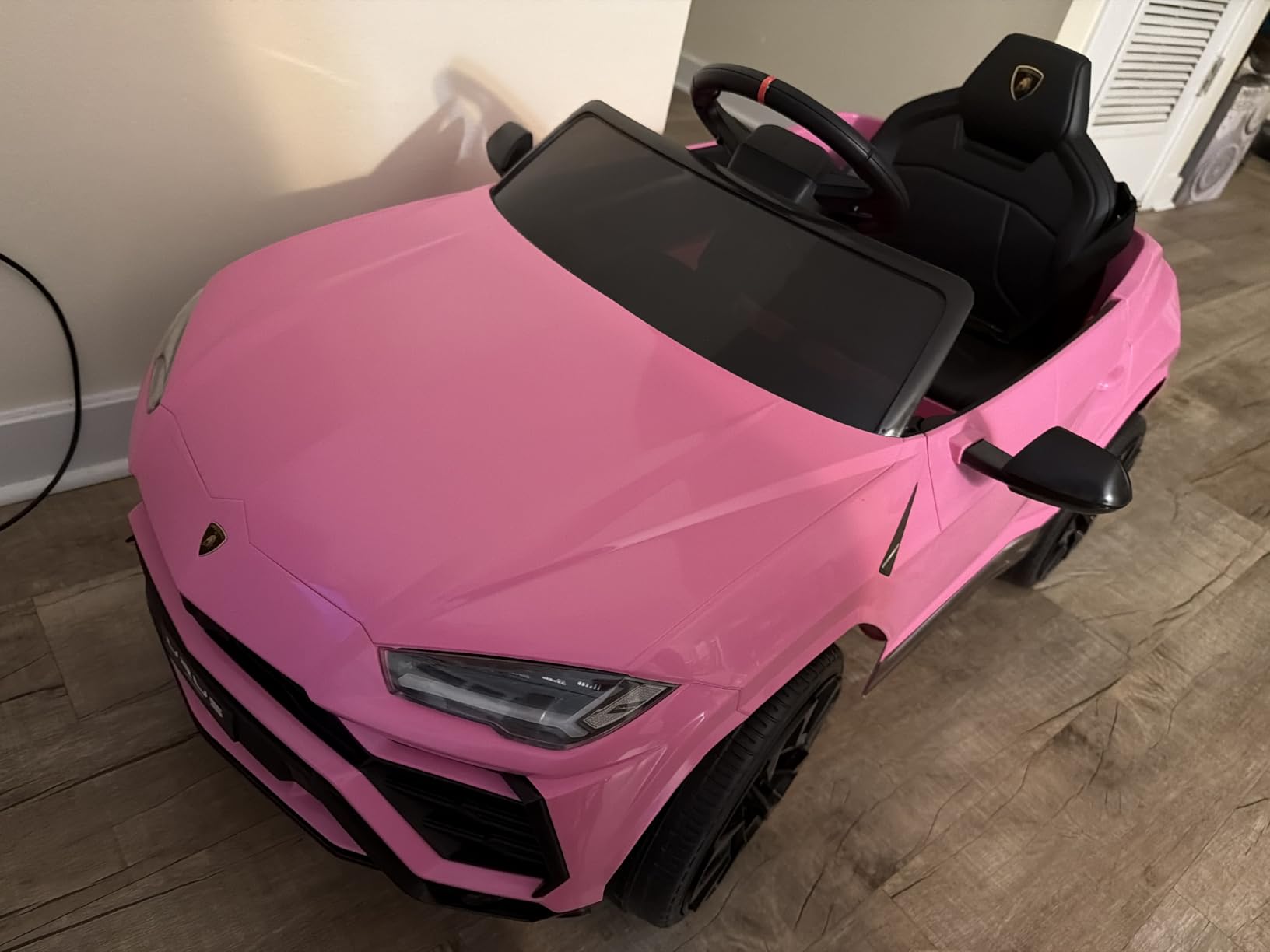 Electric Car for Kids 12V Licensed Lamborghini Ride On Car with Remote Control, Max Speed 2.5Mph, LED Lights, Music Players, Lockable Doors, Spring Suspension, Toddler Cars to Drive, Pink customer photo 2