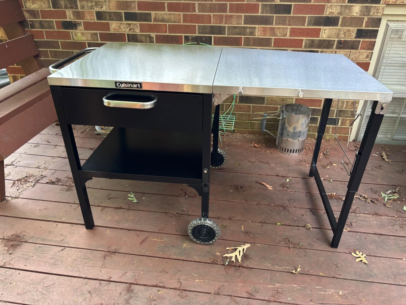 Cuisinart Prep 'n Cook Outdoor Table and Grill Stand, Stainless Steel Folding Table with Wheels, 48
