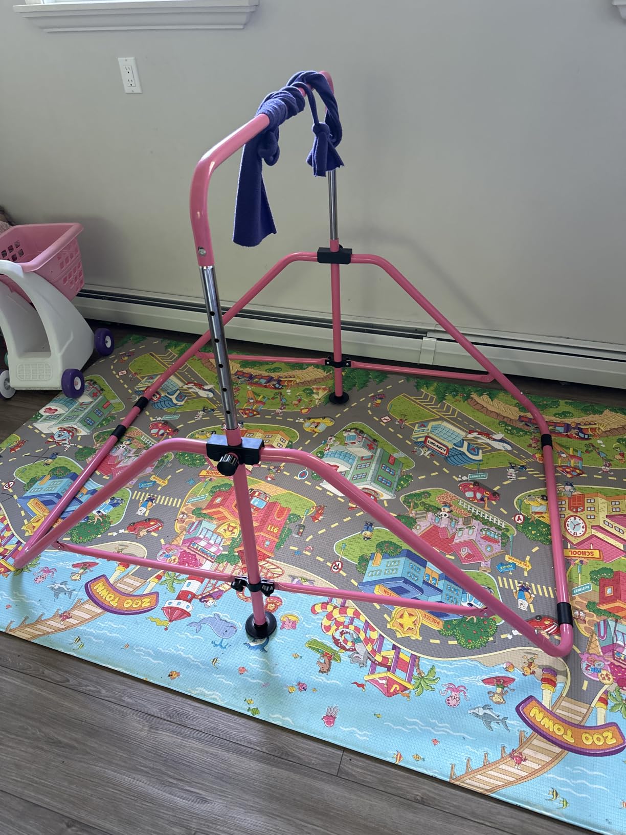 MARFULA Foldable Gymnastic Bar, Adjustable Kip Bar for Kids Ages 3-12 | 9 Height Levels, 5 Ft Length, 200 lbs Weight Capacity, with Bar Pad, Gymnastic Equipment for Home and Club Indoor Outdoor Use customer photo 2