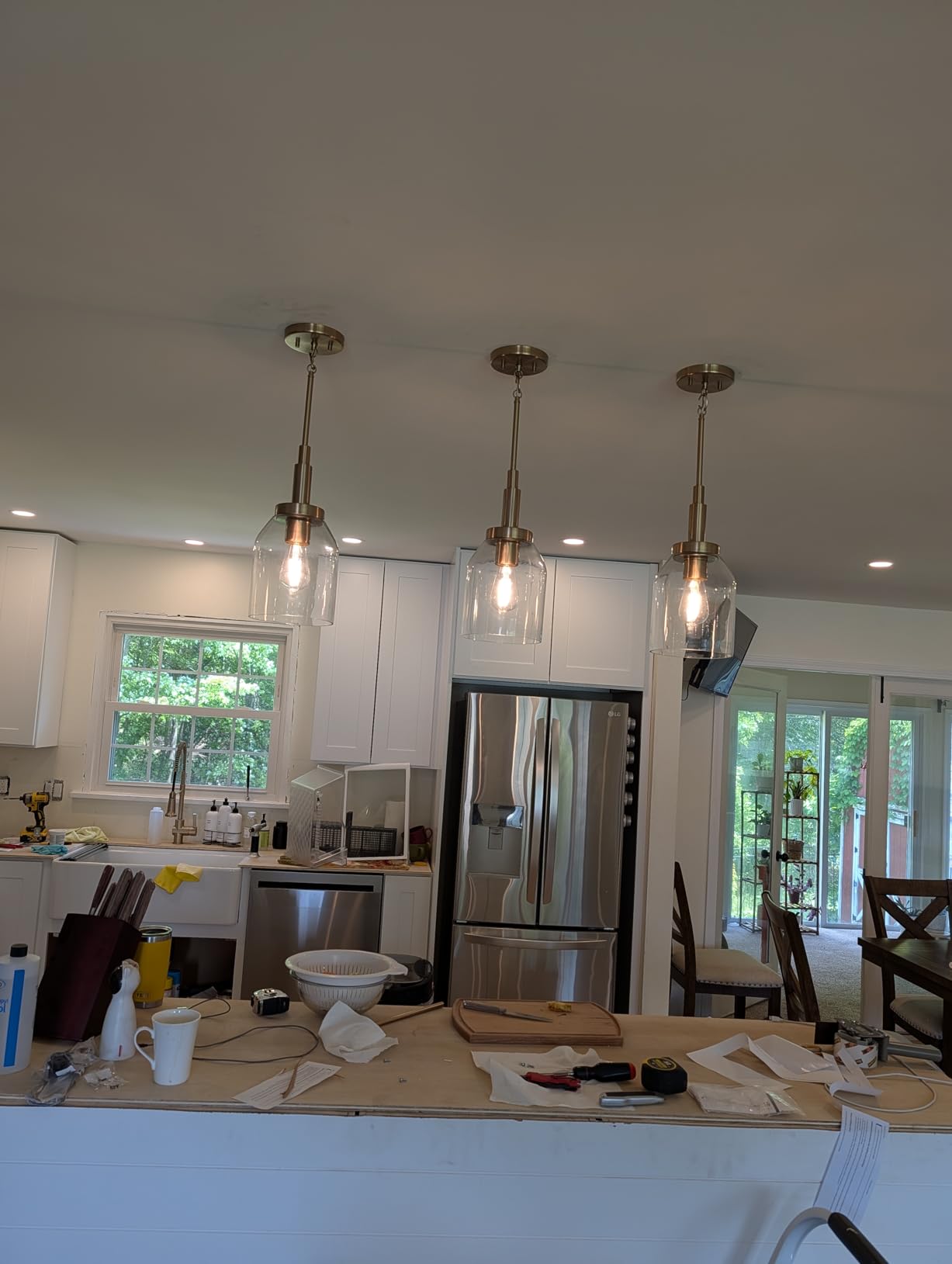 Kichler Madden Mini Pendant Light, Clear Glass, Champagne Bronze, Sloped ceiling compatible for kitchen islands and breakfast nooks (15