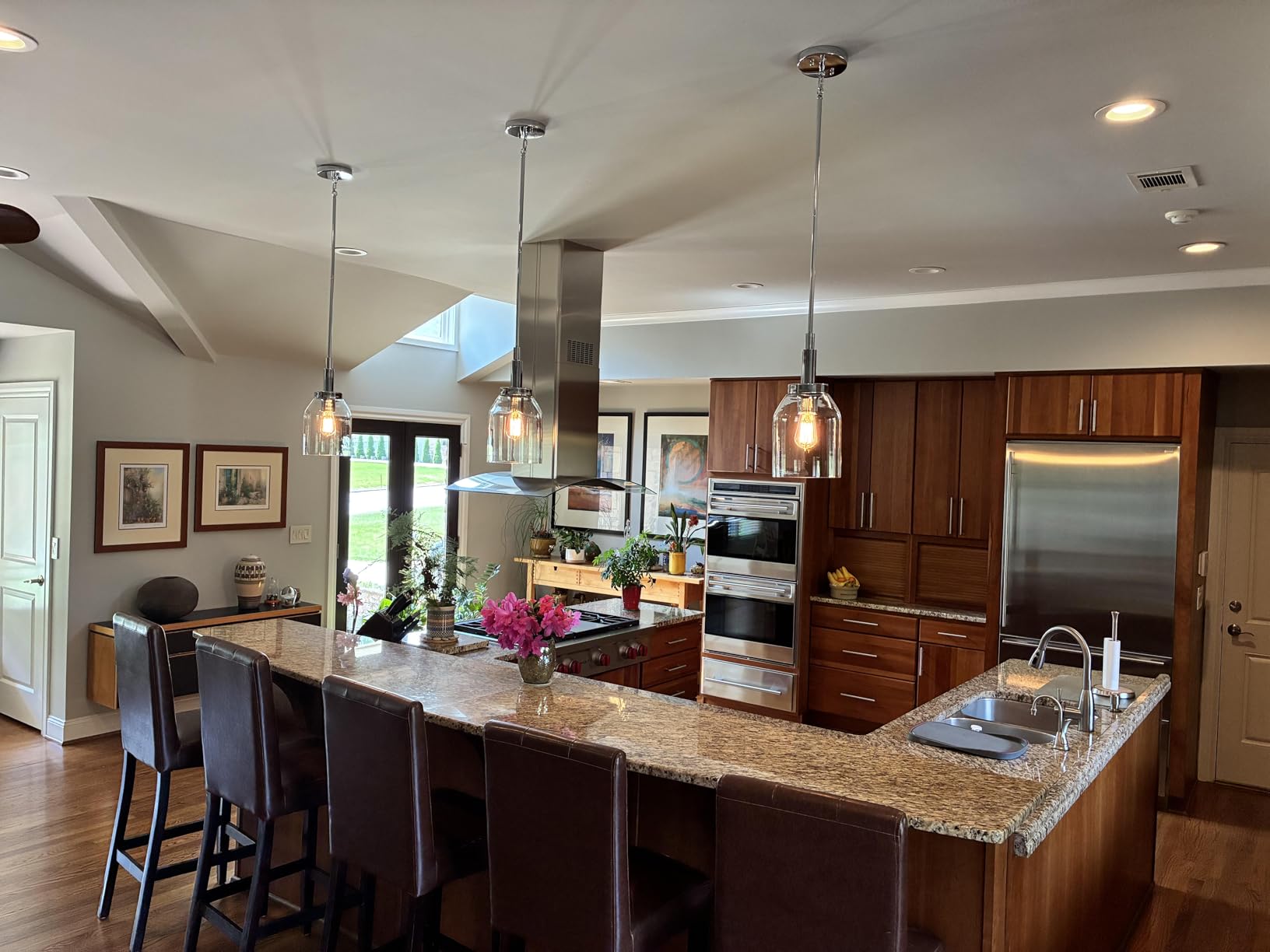 Kichler Madden Mini Pendant Light, Clear Glass, Champagne Bronze, Sloped ceiling compatible for kitchen islands and breakfast nooks (15
