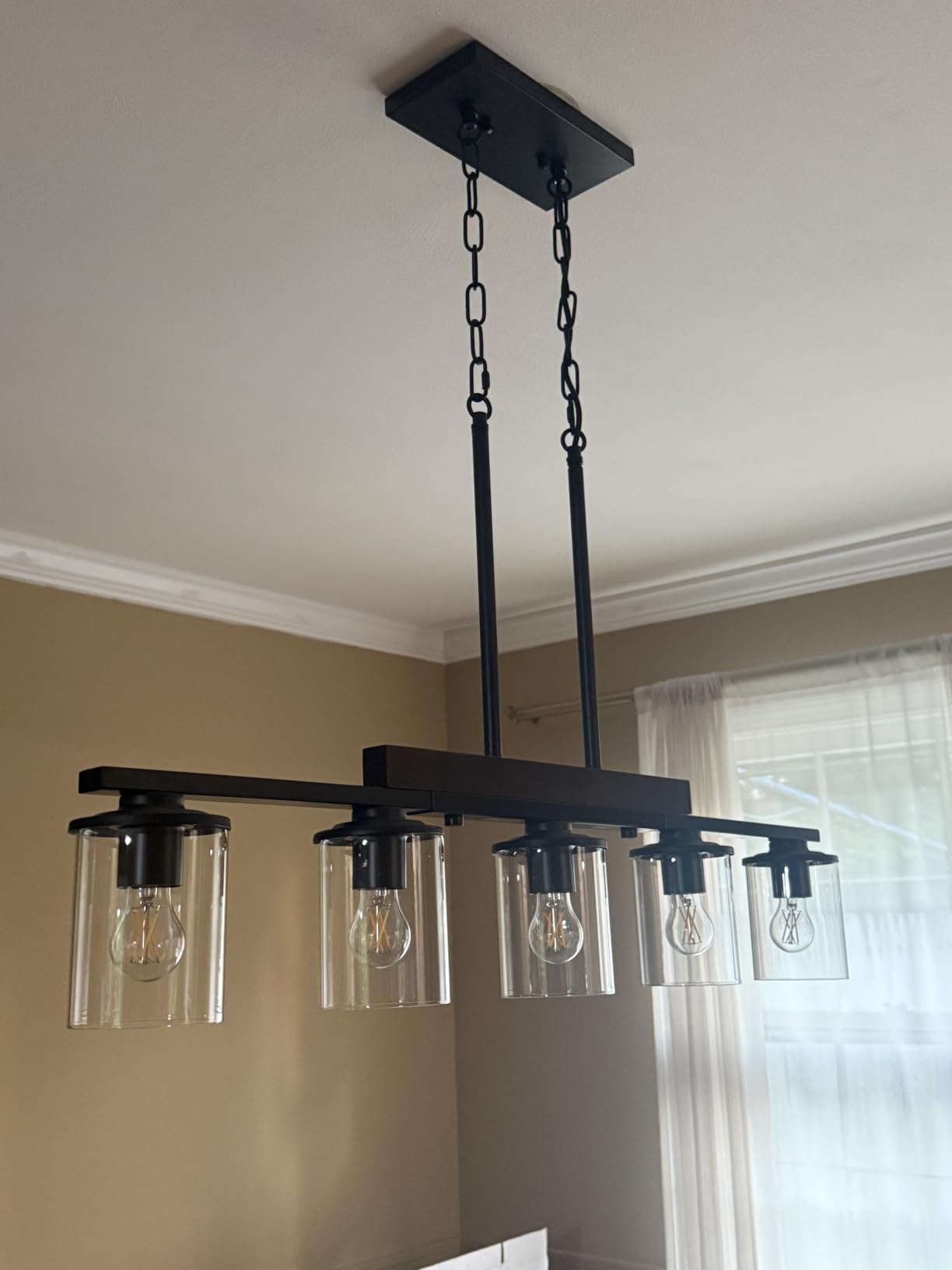 36.2'' Kitchen Lighting, 5-Light Dining Room Light Fixture Chandelier Over Table, Black Modern Rustic Wood Ceiling Pendant Light Fixtures, with Clear Glass Shade, Farmhouse Chandelier customer photo 2