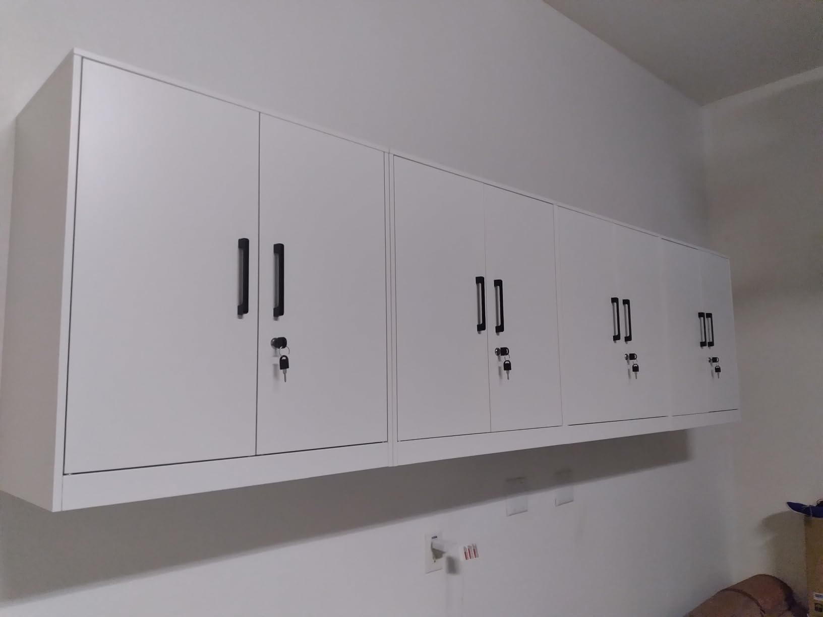 Metal Wall Cabinet, Garage Cabinet with Handle, Lockable Storage Cabinets Wall Mounted with 2 Doors, Locking Cabinet with Shelves for Basement, Office, Living Home, Black customer photo 2