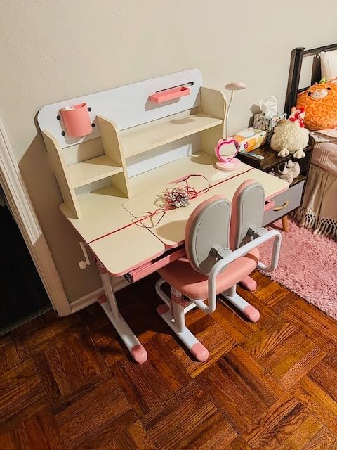 Costzon Kids Study Desk, Height Adjustable Children School Desk with Storage, Tilt Desktop, Pen Holder & Scale Ruler, Student Computer Desk Writing Table for Home School Use, Desk for Kids (Grey) customer photo 1