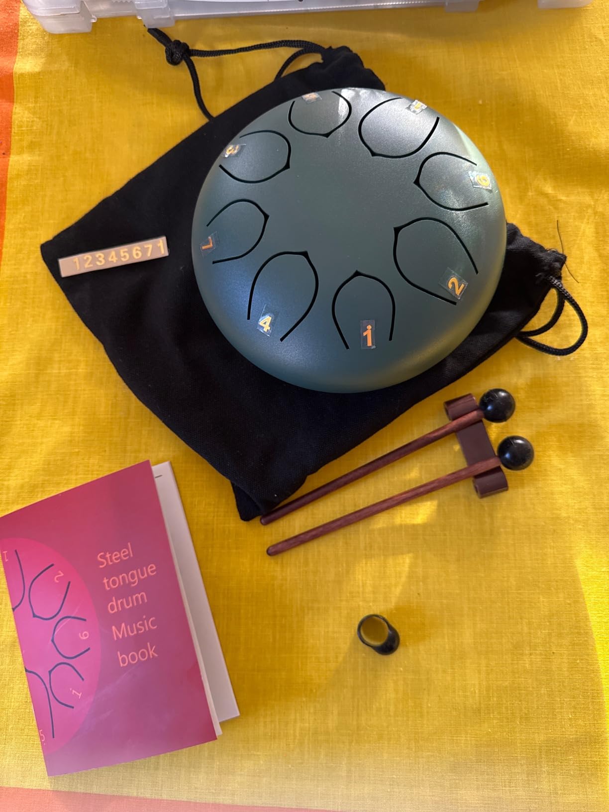 Rain Drum for Outside Garden, 6 Inches 8 Notes Steel Tongue Chakra Drums, Waterproof Meditation Rain Chime, Musical Instruments for Adult Gift with Bag, Music Book, Drum Mallets (Green) customer photo 1
