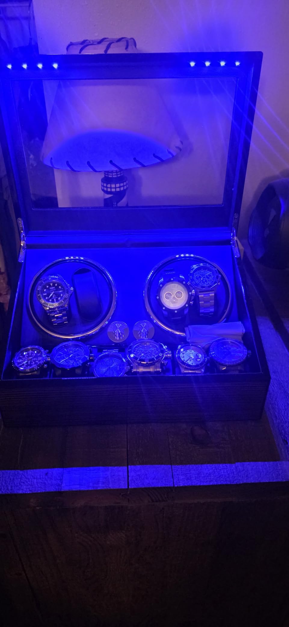 BEWISHOME Watch Winders for Automatic Watches, Automatic Watch Winder Box Watch Spinner with LED Light, 4 Watch Winder with Quiet Running Motor and 6 Storage Case for Man/Woman's Watches, Brown SYQ01Y customer photo 1