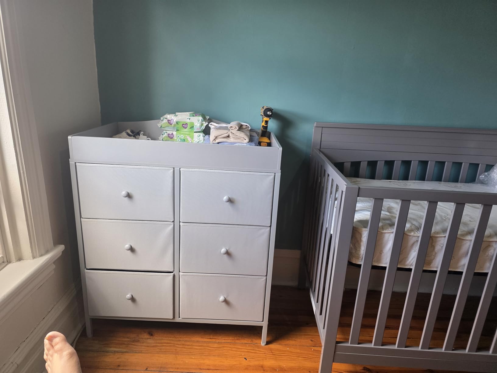BOLUO White Changing Table Dresser with 6 Drawers Baby Dresser with Changing Table Top customer photo 2