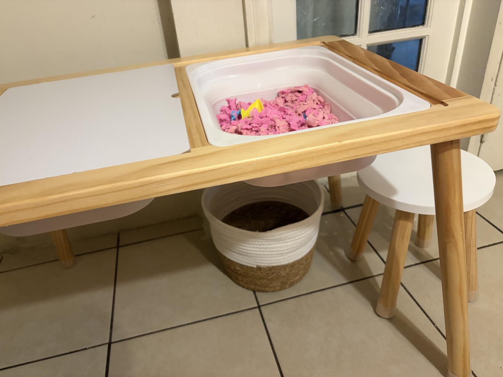 VEVOR Sensory Table and Chairs Set, Toddlers Activity Table with 2 Stools, 2 Storage Bins & Paper Roll Holder, Indoor/Outdoor Play Sand and Water Table, Wooden Kids Sensory Table - Gift for Boys Girls customer photo 2