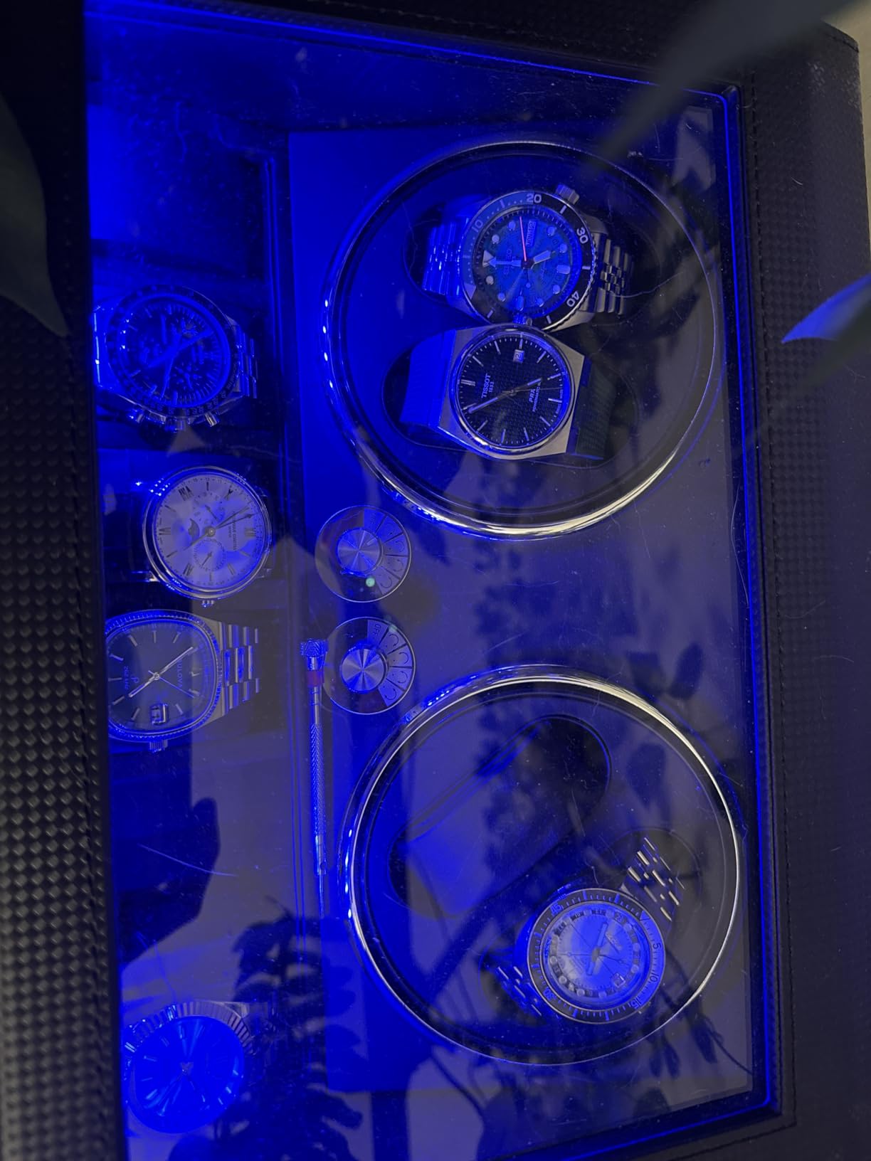 ANWBROAD Watch Winder for Automatic Watches, Watch Winder 4 Watches | 4 Watch Rotator and 6 Extra Storages with Quiet Motor and LED Backlight Turner Carbon Fiber Shaker 4 Rotating Modes UJWW002F customer photo 1