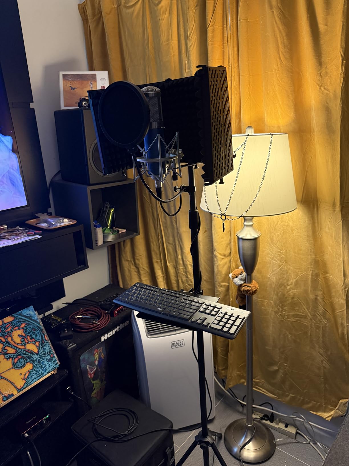 Microphone Stand With Isolation Shield | Recording Studio Equipment With Pop Filter Tripod Stand Foldable Mic Shield With Sound Insulation For Recording Studio customer photo 1