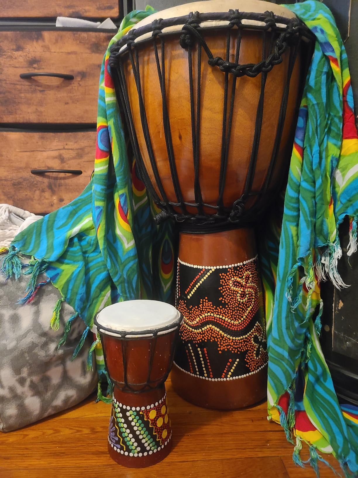Wood Djembe Drum, 8.5'' x 16''Carved Mahogany African Drums with Goatskin Drumhead, West African Styled Professional Djembe Hand Drum Musical Instruments for Adults Beginners customer photo 1