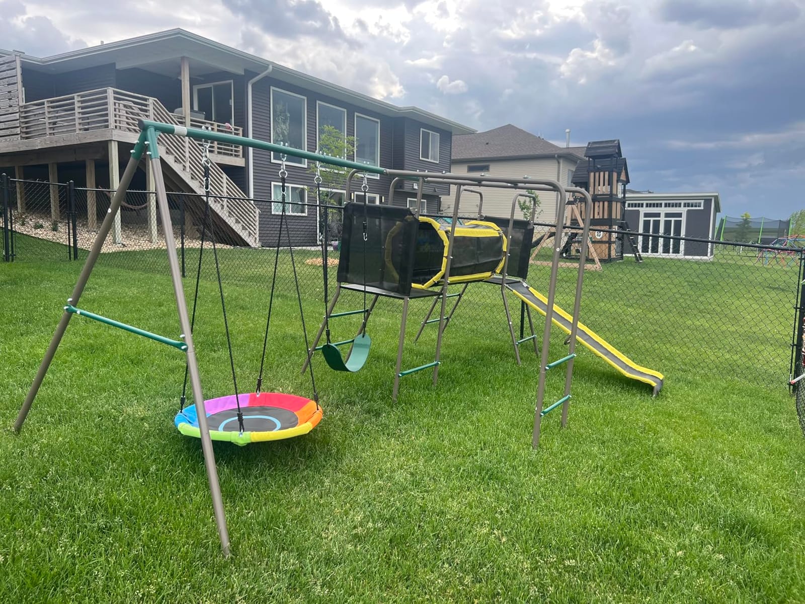 Hapfan 660lbs Swing Set with Slide, Crawl Tunnel and Monkey Bars for Backyard, 5 in 1 Metal Swingset Outdoor for Kids Aged 3-12 (Patent Pending) customer photo 2