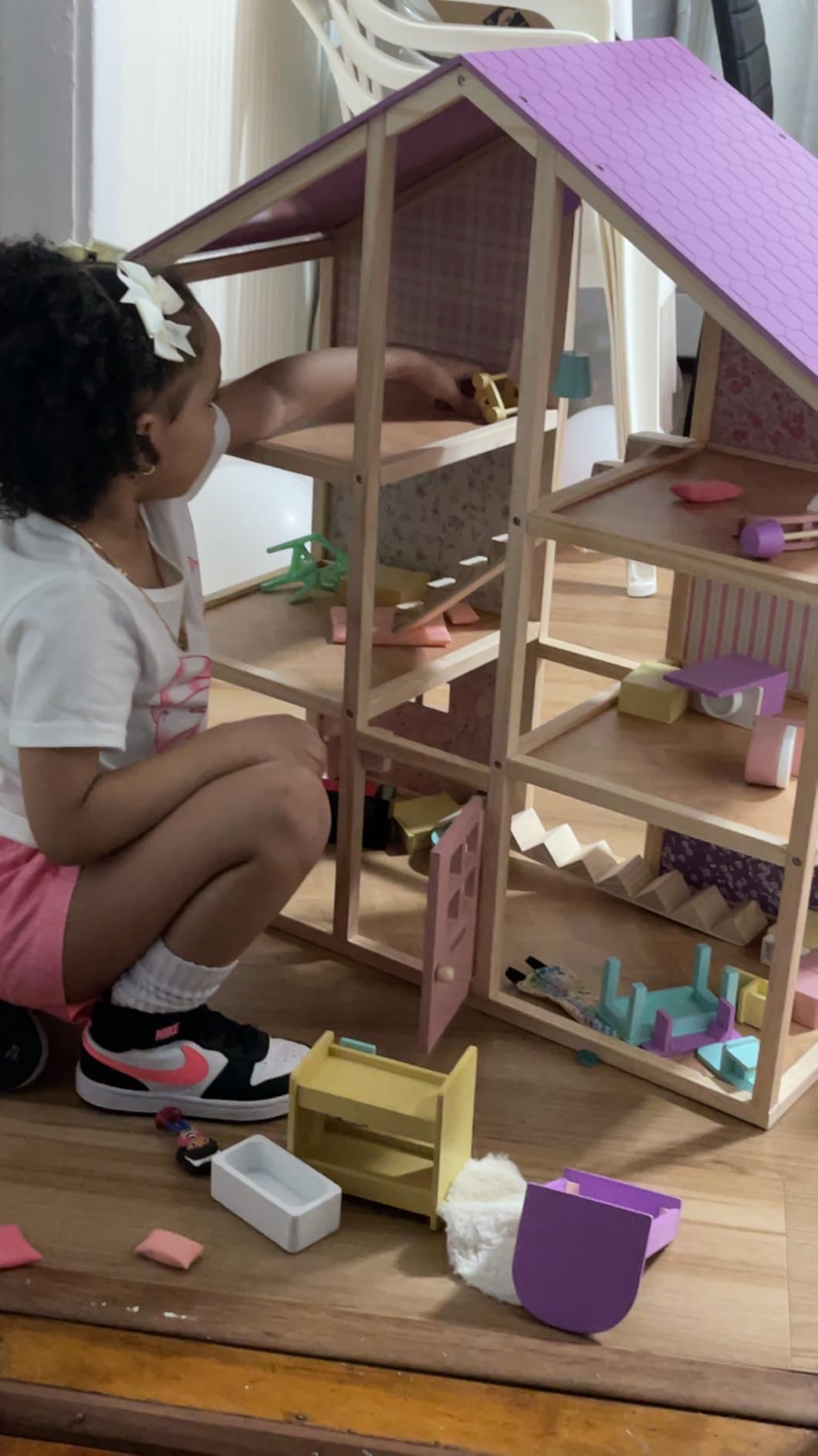 Tiny Land Wooden Dollhouse for Girls - 6 Rooms Wooden Doll House | DIY Pretend Doll House with 31Pcs Furniture Accessories, Creative Gift for Girl Ages 3+, Green customer photo 1