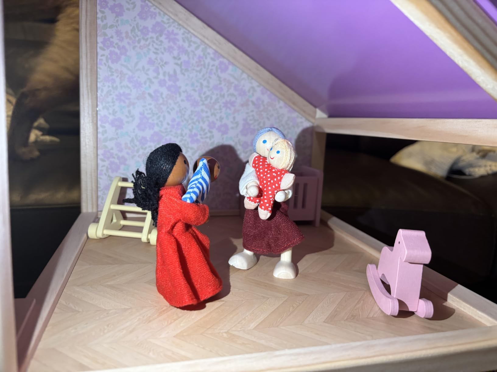 Tiny Land Wooden Dollhouse for Girls - 6 Rooms Wooden Doll House | DIY Pretend Doll House with 31Pcs Furniture Accessories, Creative Gift for Girl Ages 3+, Green customer photo 2