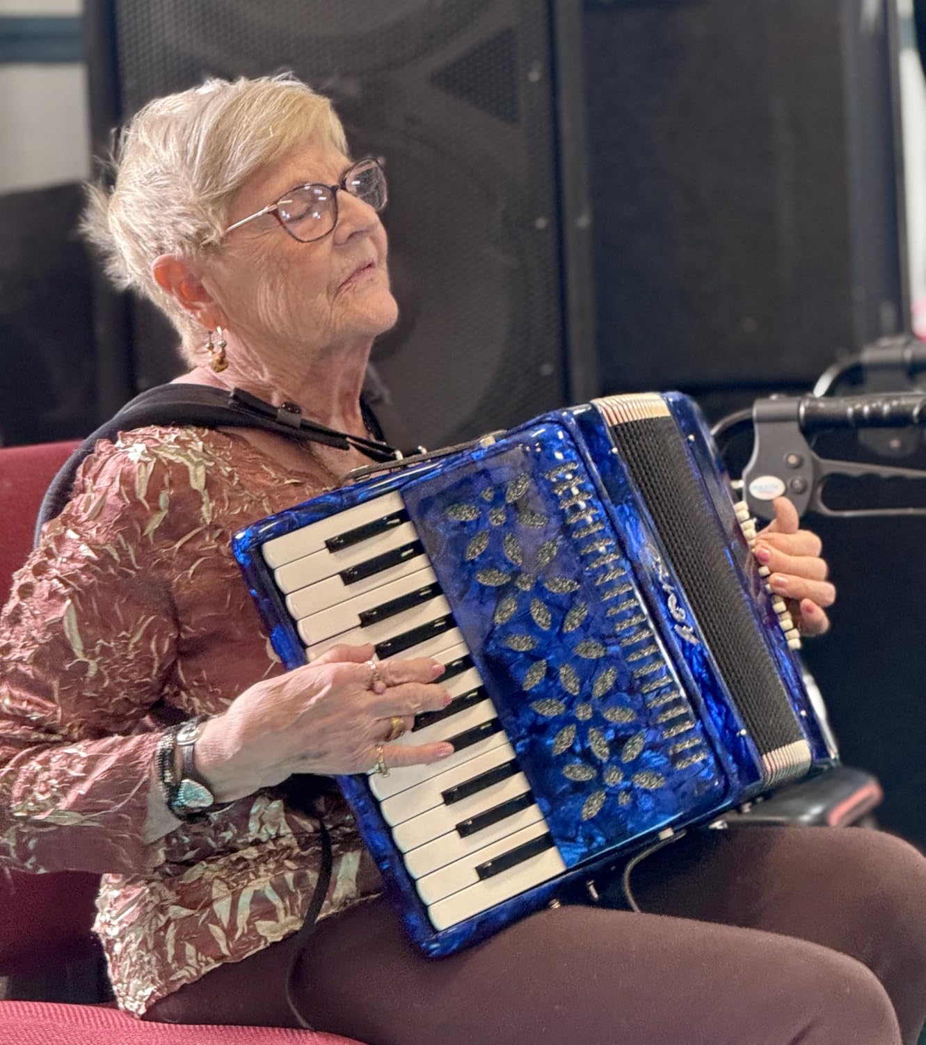 25 Keys Accordion, 16 Bass Student Piano Accordion for Beginner and Adults, Lightweight Portable with Adjustable Straps, Cleaning Cloth, Gloves, and Carrying Bag (Blue) customer photo 2