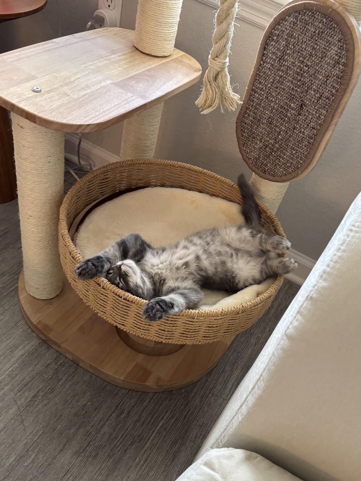 Wooden Cat Tree for Large Cat, 49.6IN Tall Cat Tower with Scratching Post for Indoor Cats, Multi-Level Cat Condo with Hand-Woven Cat Bed and Scratching Board Easy to Clean customer photo 1