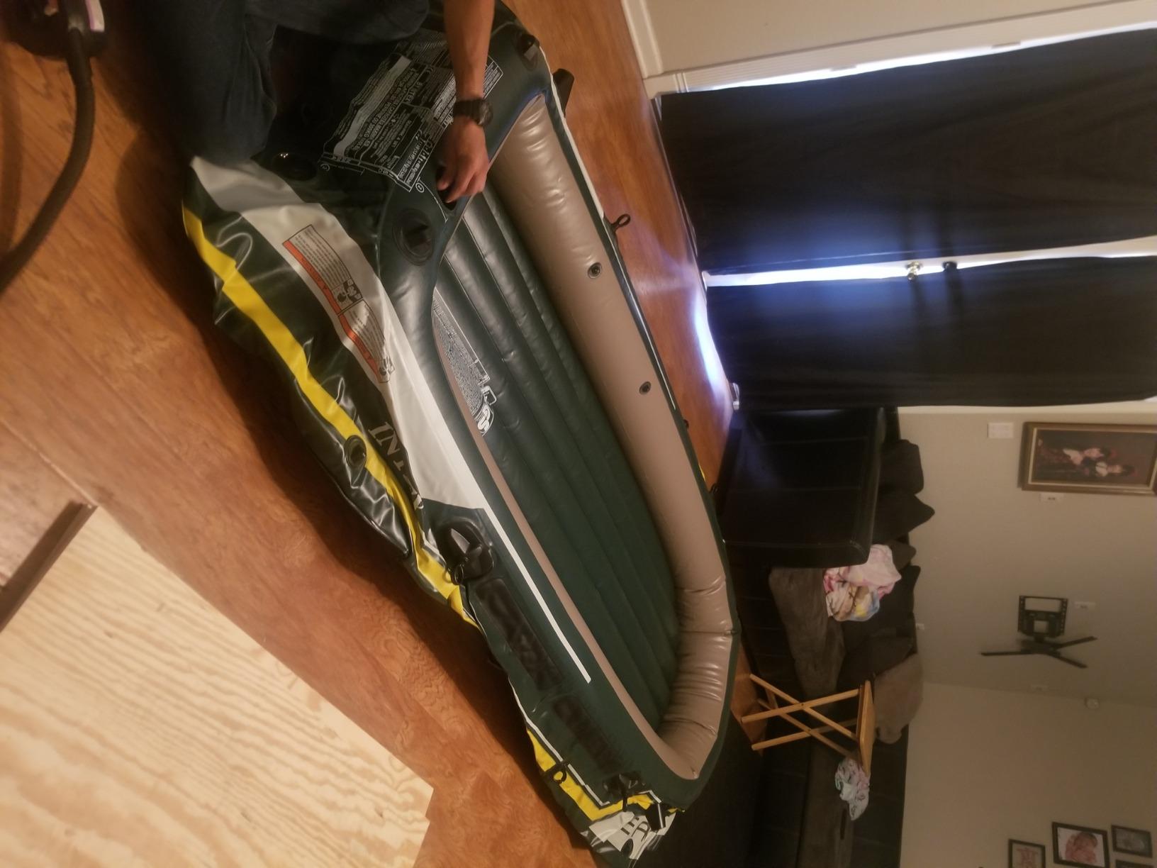 INTEX Seahawk 4-Person Inflatable Fishing Boat Set with Oars and Pump | 66334EP - Portable River Raft with Heavy-Duty Floor and High-Output Hand Pump, 11ft 6in x 4ft 9in customer photo 1