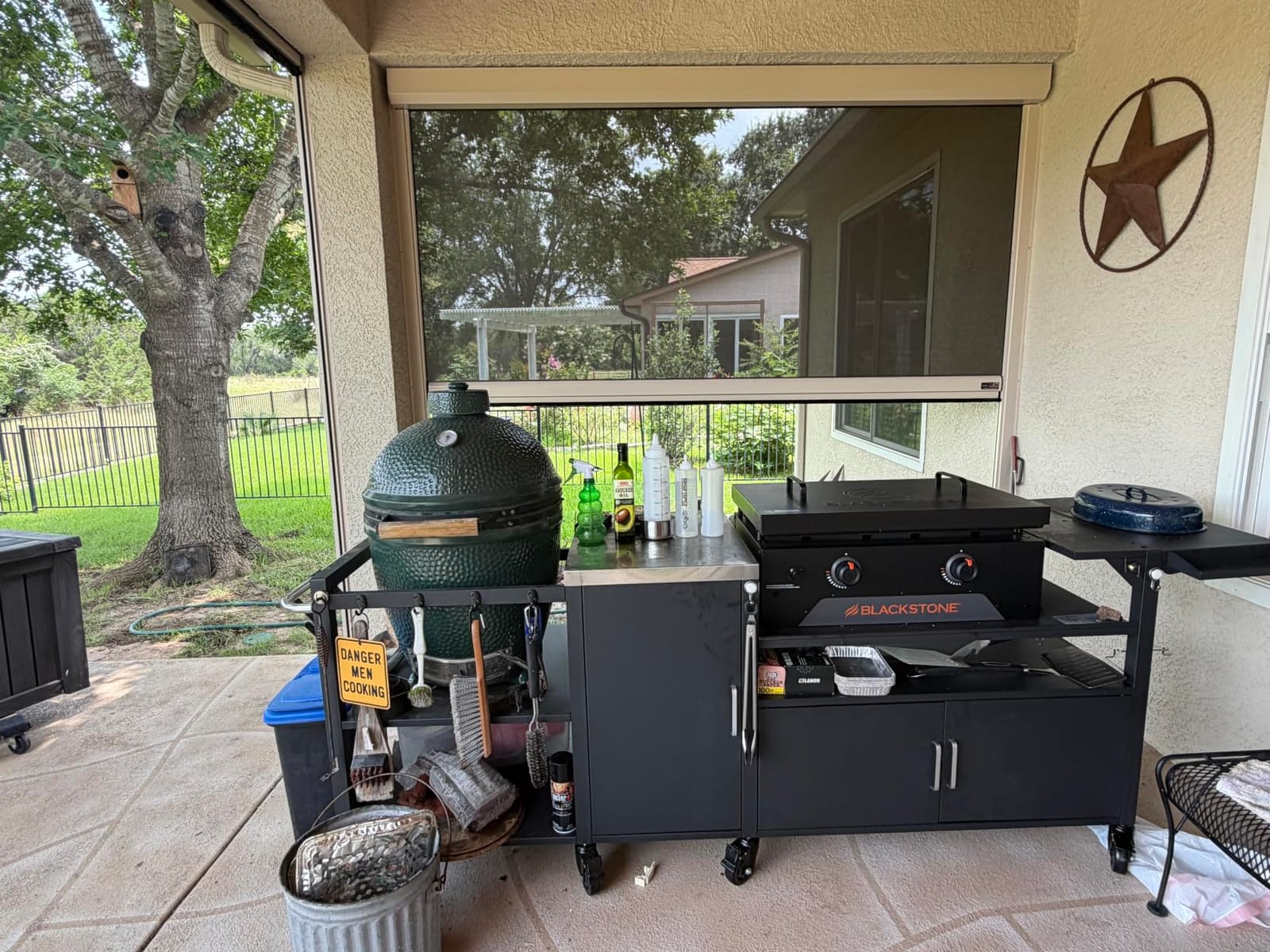 GDLF Outdoor Grill Cart for Big Green Egg& Blackstone Griddle, Metal Grill Table Compatible with Large Big Green Egg and 28