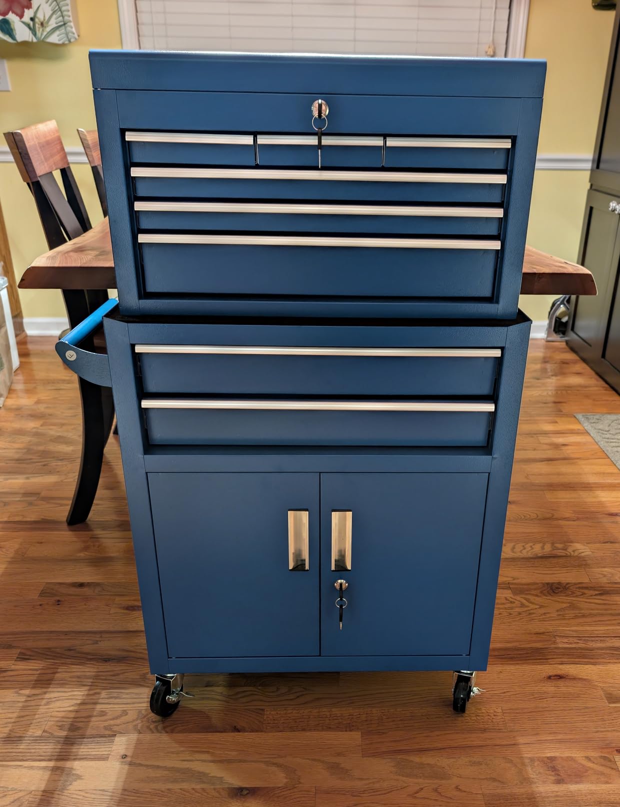 8-Drawers Rolling Tool Chest, Assembled Tool Chest with Wheels, Detachable Top Tool Box, Tool Cabinet for Repair Room, Warehouse, Rolling Tool Box with Hooks, Tray Divider, Liners(Black) customer photo 2
