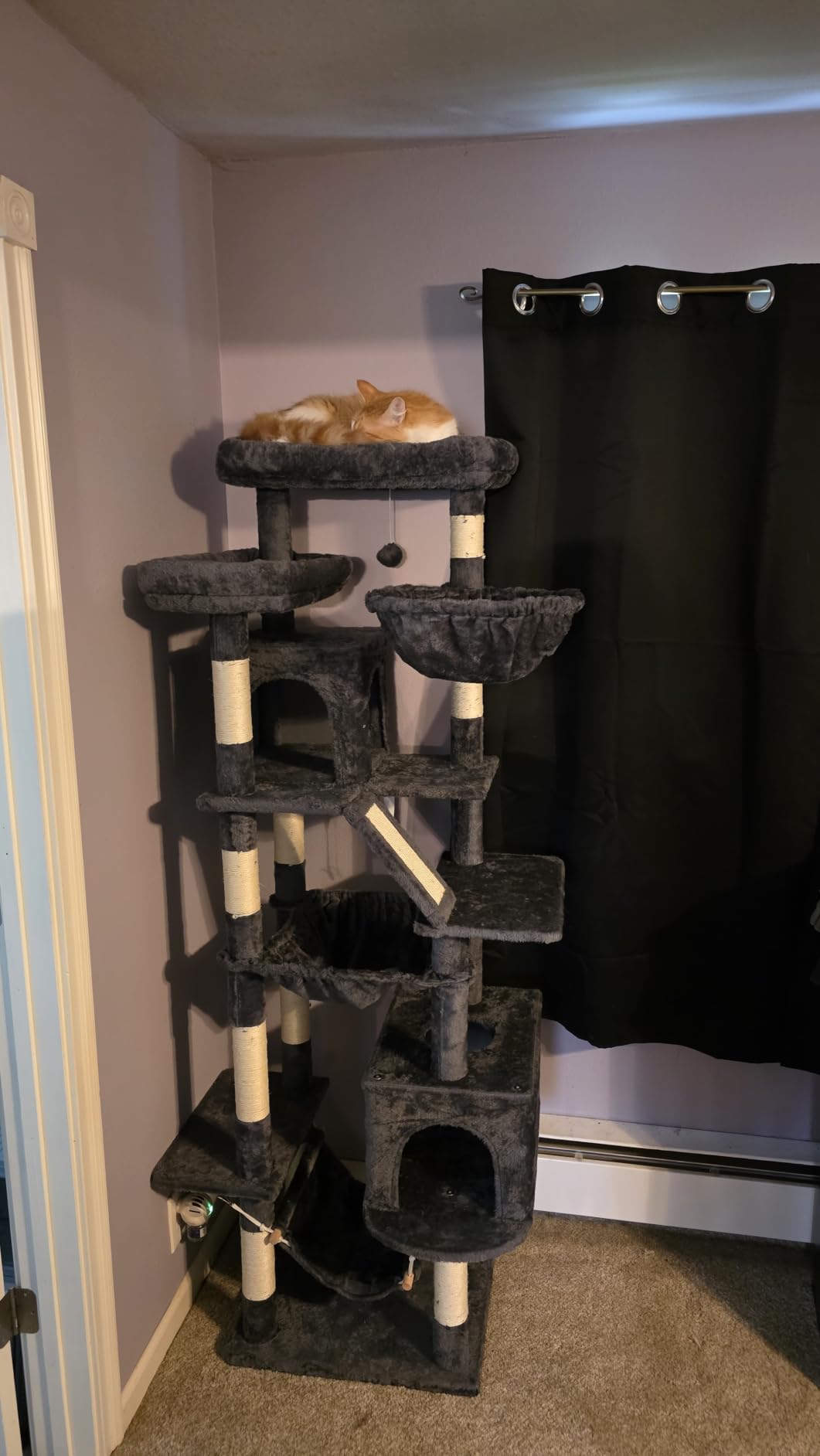 Heybly Tall Cat Tree for Large Cat, 80-inch Multi-Level Cat Tower for Indoor Cats with Large Baseboard, Condo Furniture with 2 Widened Plush Perches,Scratching Board and Big Caves, Smoky Gray HCT038G customer photo 1