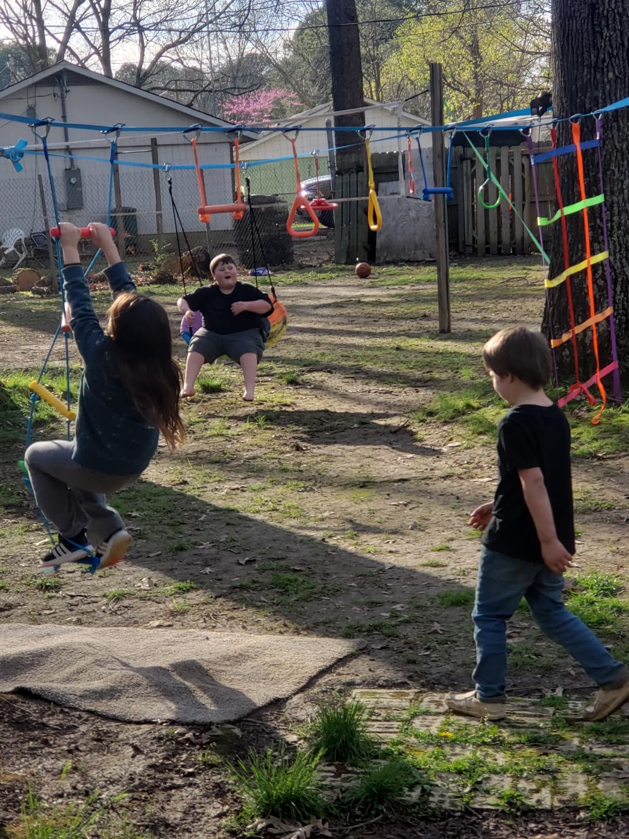 Hapfan 60 ft Ninja Warrior Obstacle Course Swing Set for Kids Outside customer photo 2