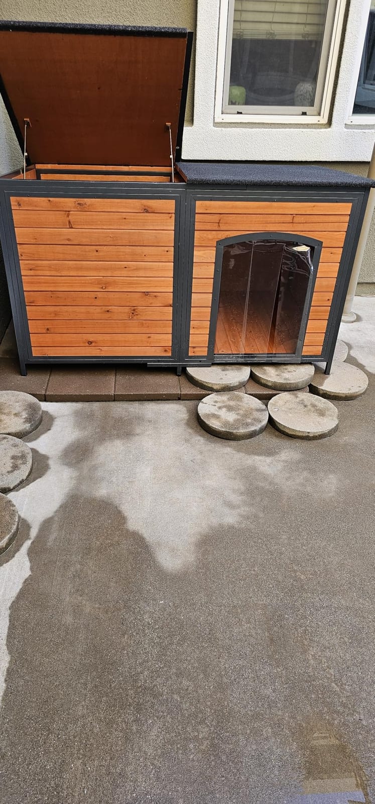 Extra Large Insulated Outdoor Dog House Weatherproof Chew-Proof Metal Frame | Wooden Dog Shelter, 6-Sided Sandwich Foam Insulation, 15''Wx18.5''H Door, Asphalt Hinged Roof, Removable Floor, 59