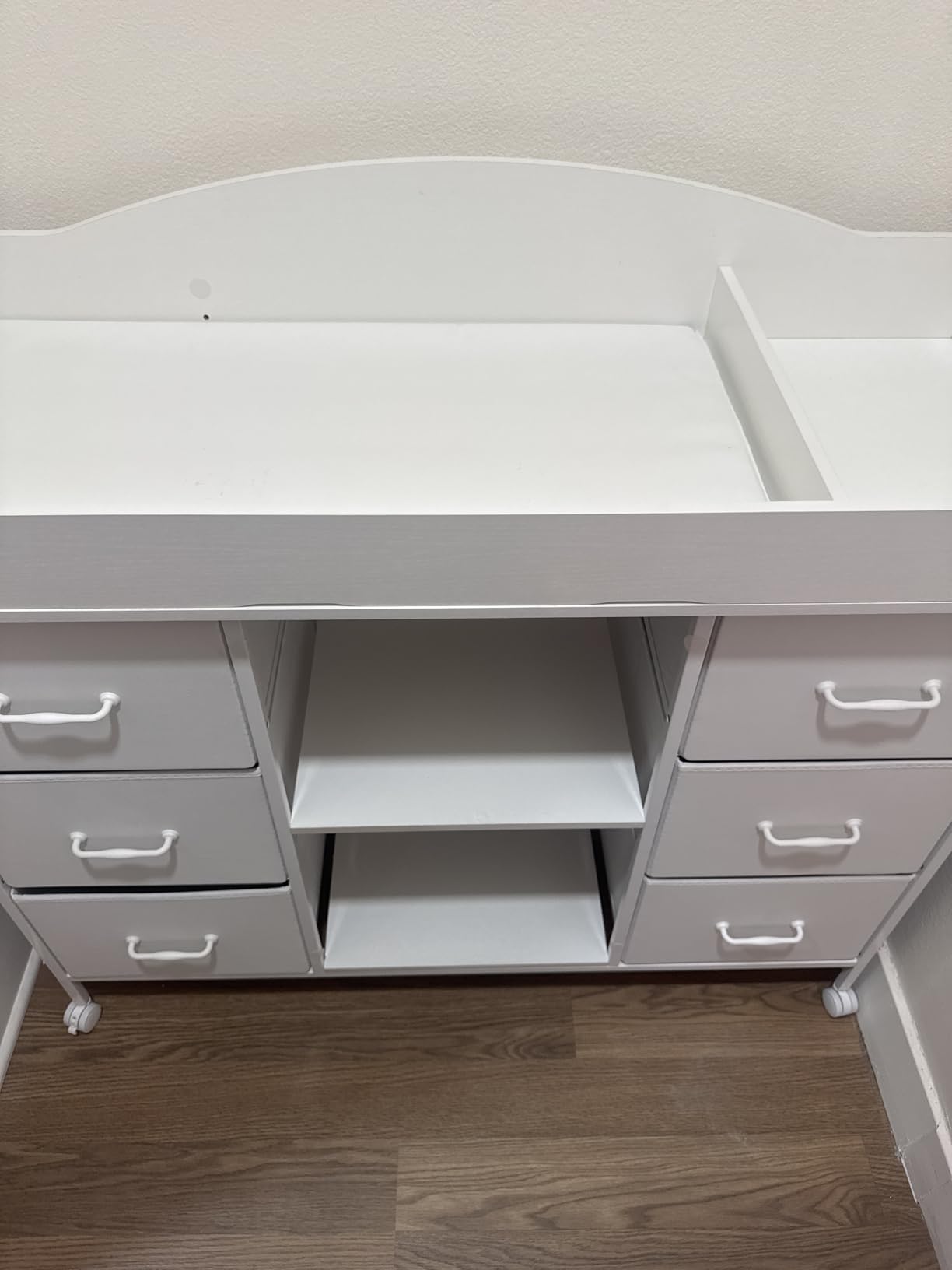 YeTom Changing Table, 6-Drawer Dresser, Adjustable Shelves, Mobile, White customer photo 2