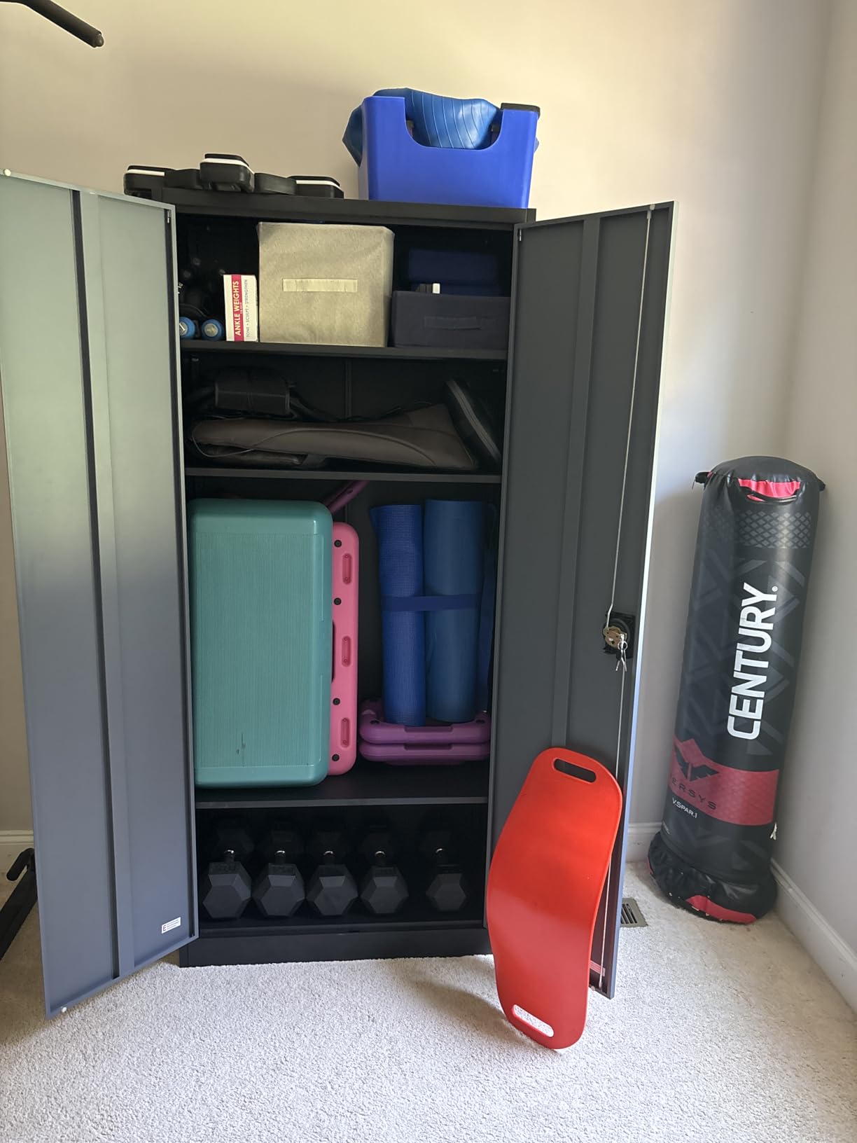 Wide & Deep Metal Storage Cabinet with Wheels, Tall Rolling Garage Storage Cabinet with Lock, Black Metal Cabinets with Pegboards and Shelves, Tool Locker for Garage, Home, Office, 43