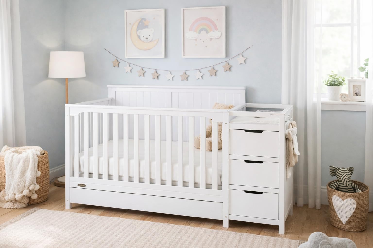Graco Hadley 5-in-1 Convertible Crib & Changer, Driftwood | GREENGUARD Gold Certified, Converts to Toddler Bed and Full Bed, 4 Adjustable Mattress Heights customer photo 2