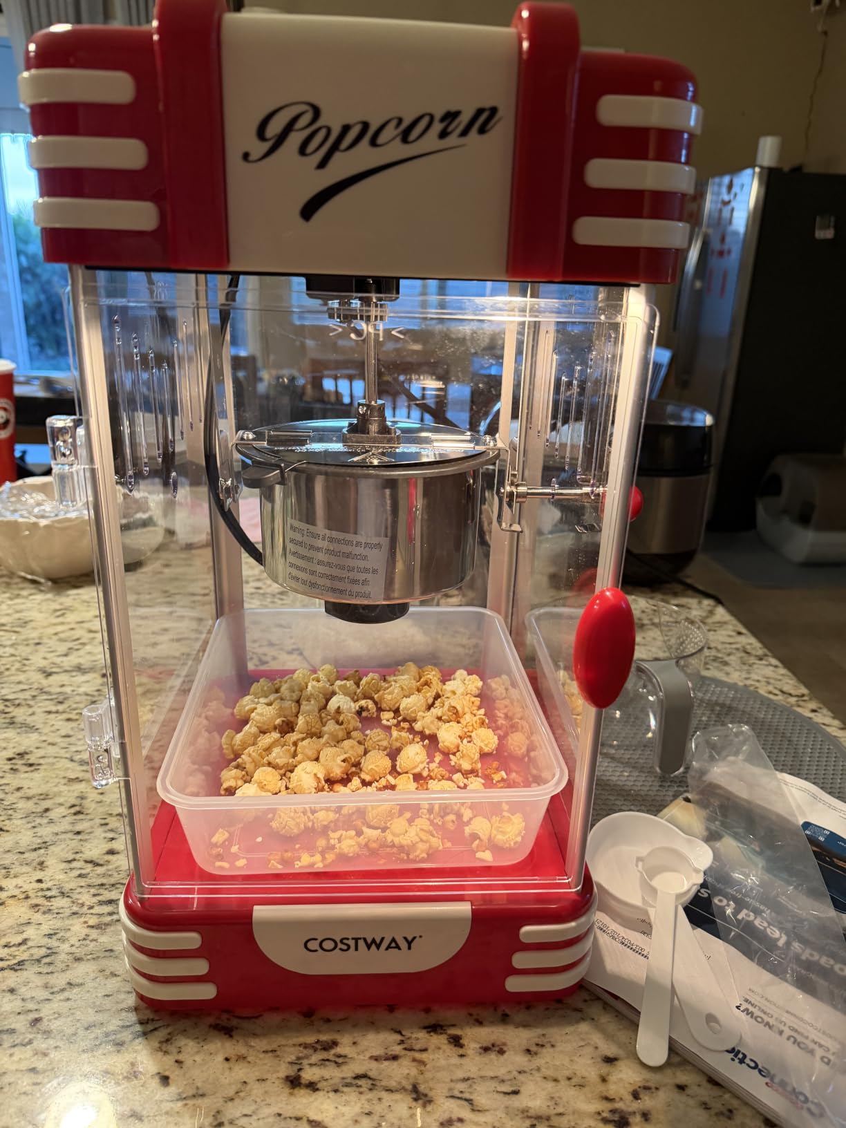 COSTWAY Popcorn Machine, Theater Style Countertop Popcorn Maker | Stainless Steel Kettle, Halogen Light, Kernel & Oil Scoops, Removable Serving Tray for Home Party, Movie Night, ETL Certified customer photo 1
