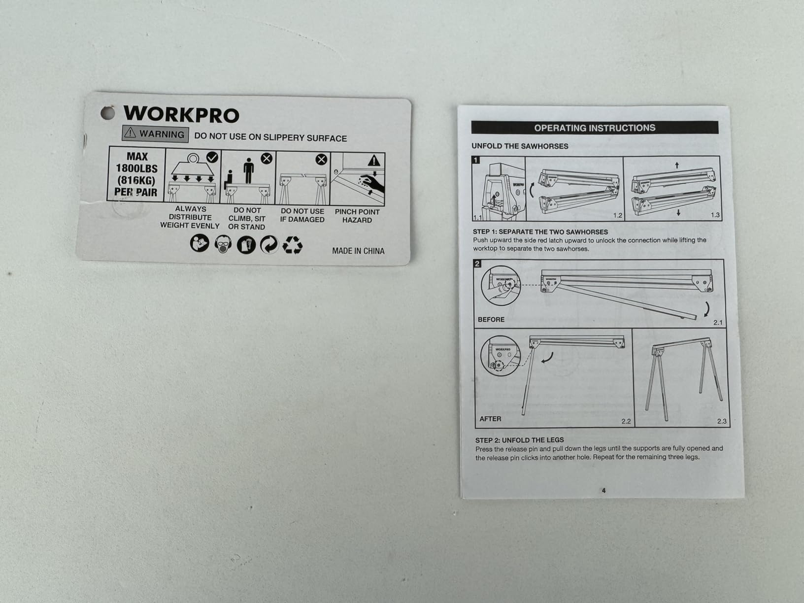 WORKPRO Folding Saw Horses 2 Pack, Heavy Duty Metal Sawhorse Supports 1800 lbs per Pair, Portable Foldable Work Stand with Lock & Carry Design for Woodworking, Garage, Workshop & Jobsite customer photo 1