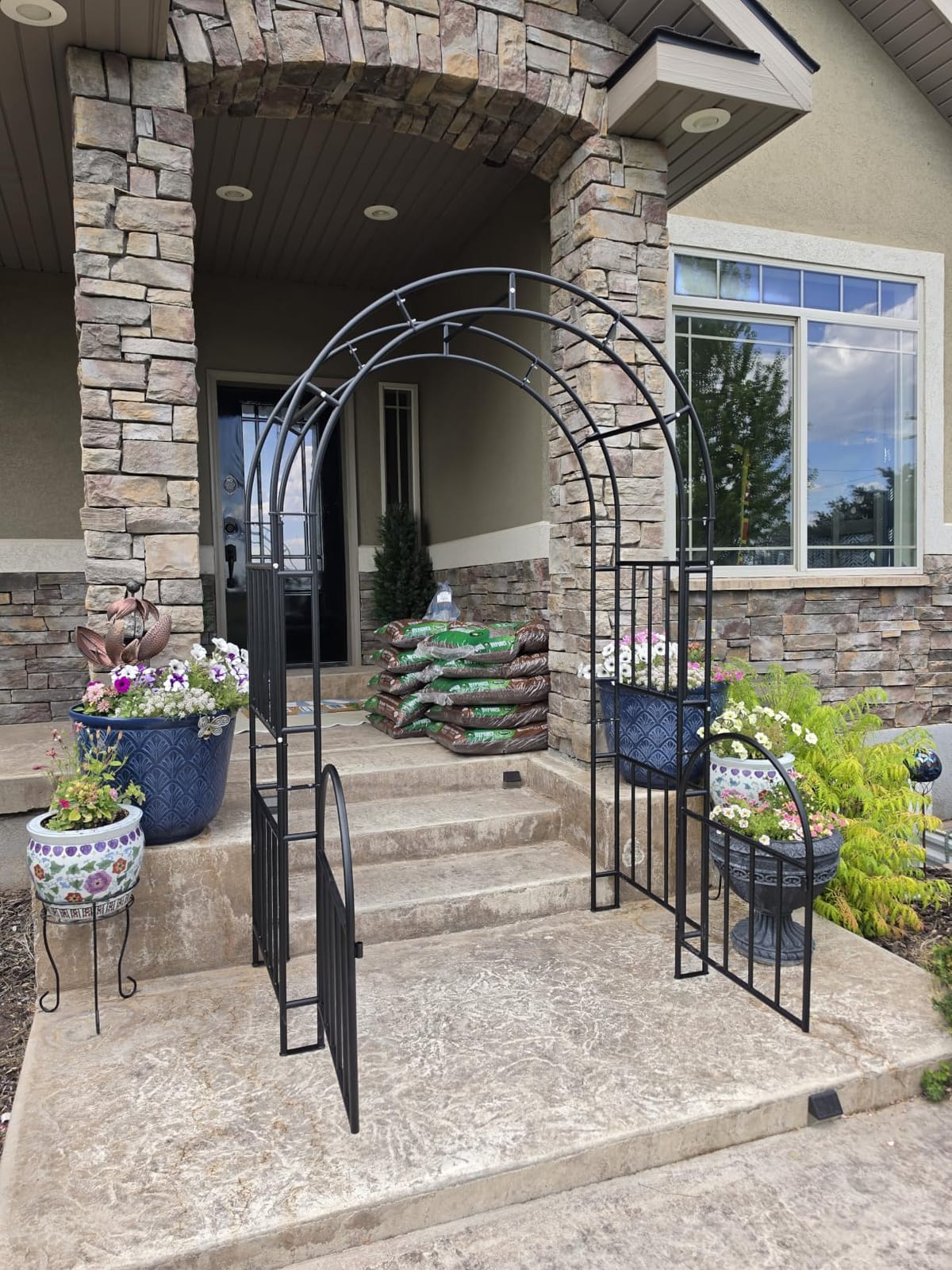 7ft Garden Arbor with Gate, Garden Arch Trellis for Climbing Plants | Heavy-Duty Two-in-One Garden Arch, Rust-proof, Easy to Install, Versatile for Weddings, Halloween, Christmas & Outdoor customer photo 1