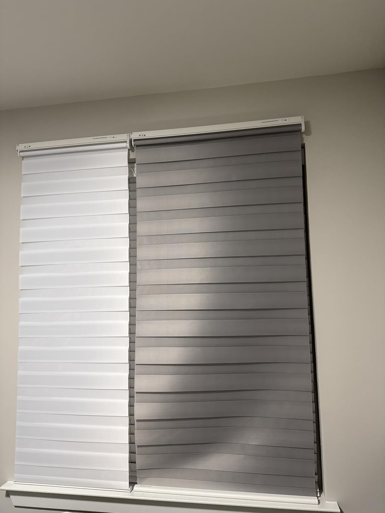 No Drill Motorized Zebra Blinds with Remote | Smart Electric Cordless Shades for Bedroom, Living room, Blackout Thermal Insulated Upgraded Shades (White, 33.5