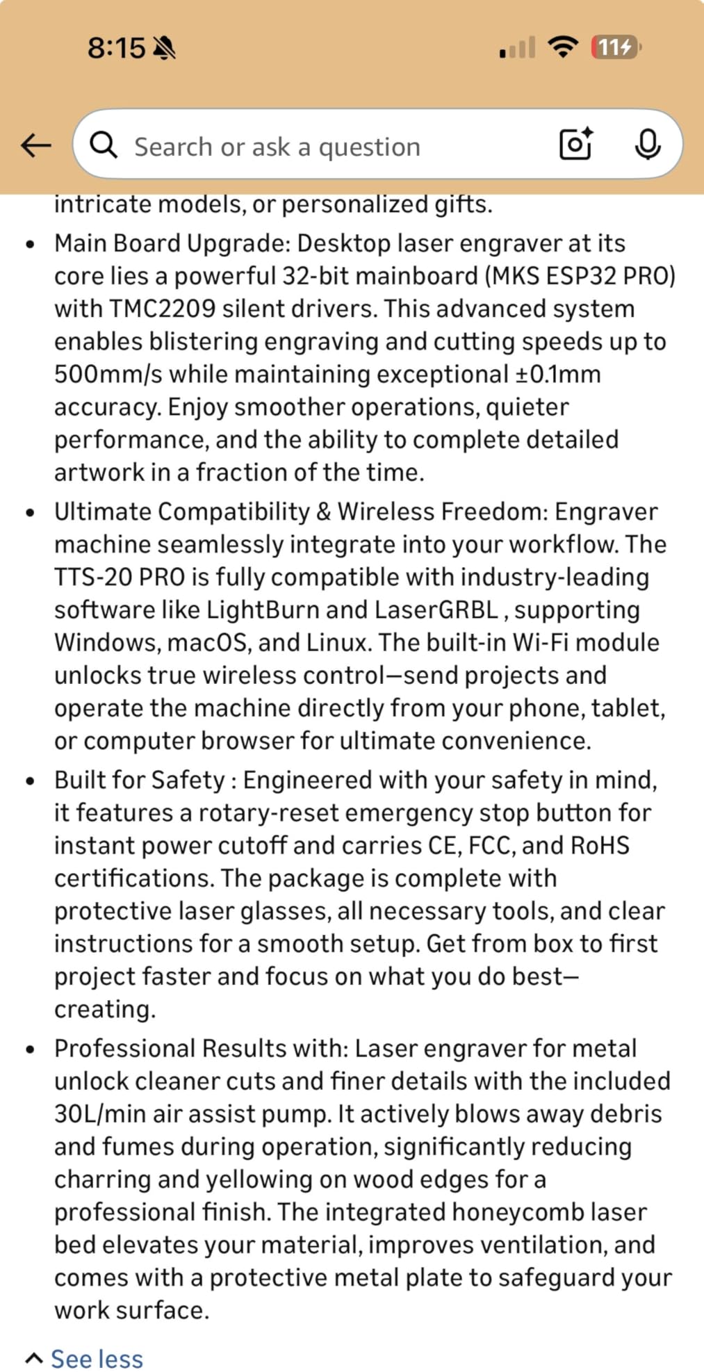 Twotrees TTS-55 Pro Laser Engraver 5500mW Laser Engraving Machine | Laser Cutter, 300 x 300 mm Work Area, 0.08mm Laser Spot Engraver Machine for DIY, Wood, Metal, Acrylic, Glass, Stainless Steel customer photo 1