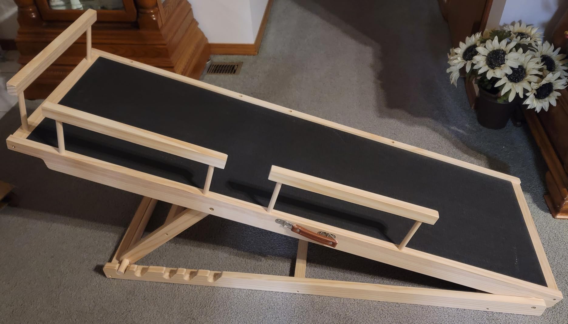 Tresbro Dog Ramp for High Bed, 55.11'' Long 19.3''-27.17'' Adjustable Height Pet Ramp with Anti-Slip Mat & Side Rails, Wooden Portable Ramp for Small to Large Dogs to Get on Bed, Couch, Up to 200LBS customer photo 1