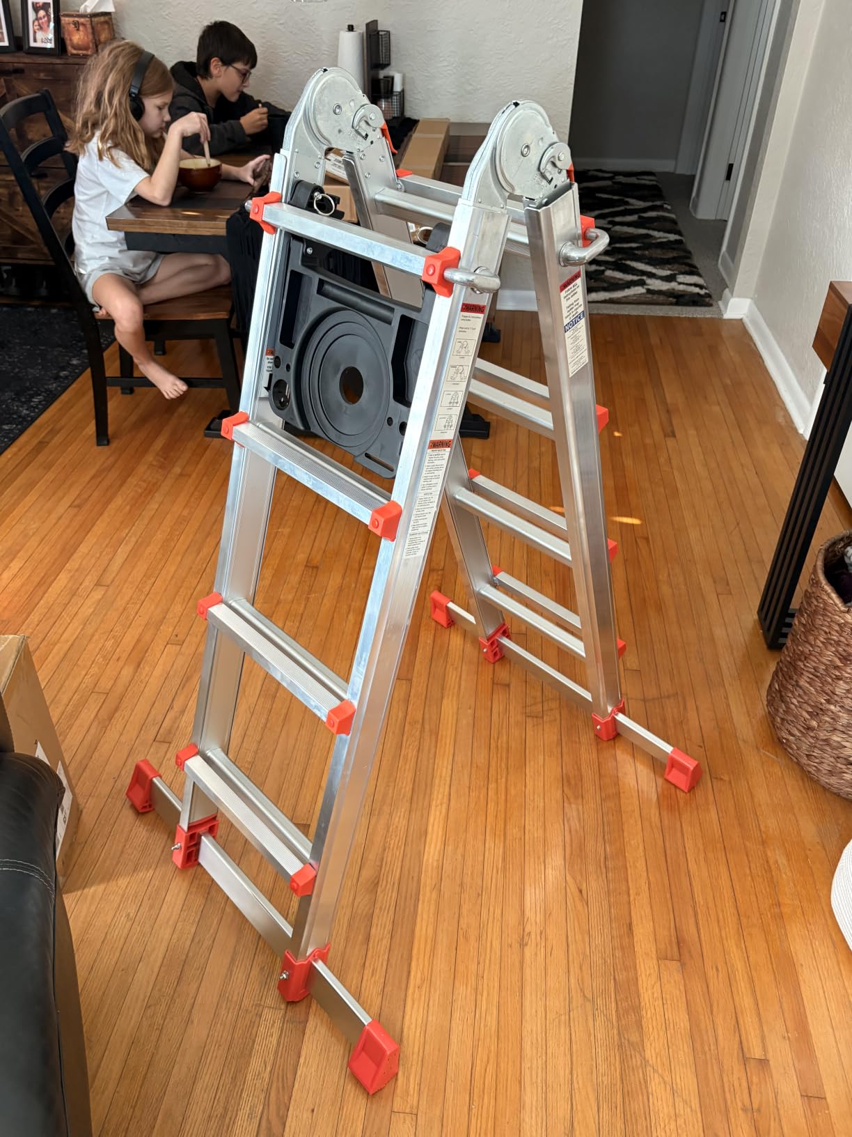 Soctone Ladder, A Frame Extension Ladder, Multi Position with Stabilizer Bar, 330 lbs Weight Rating Telescoping Ladder for Household or Outdoor Work, 17.5 Ft, Orange customer photo 1